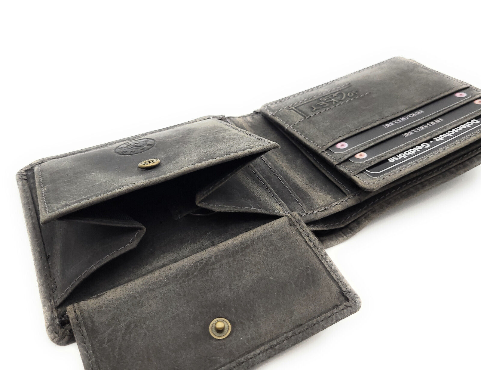 Jockey Club echt Leder Biker Geldbörse Portemonnaie 3D Totenkopf mit RFID Schutz grau