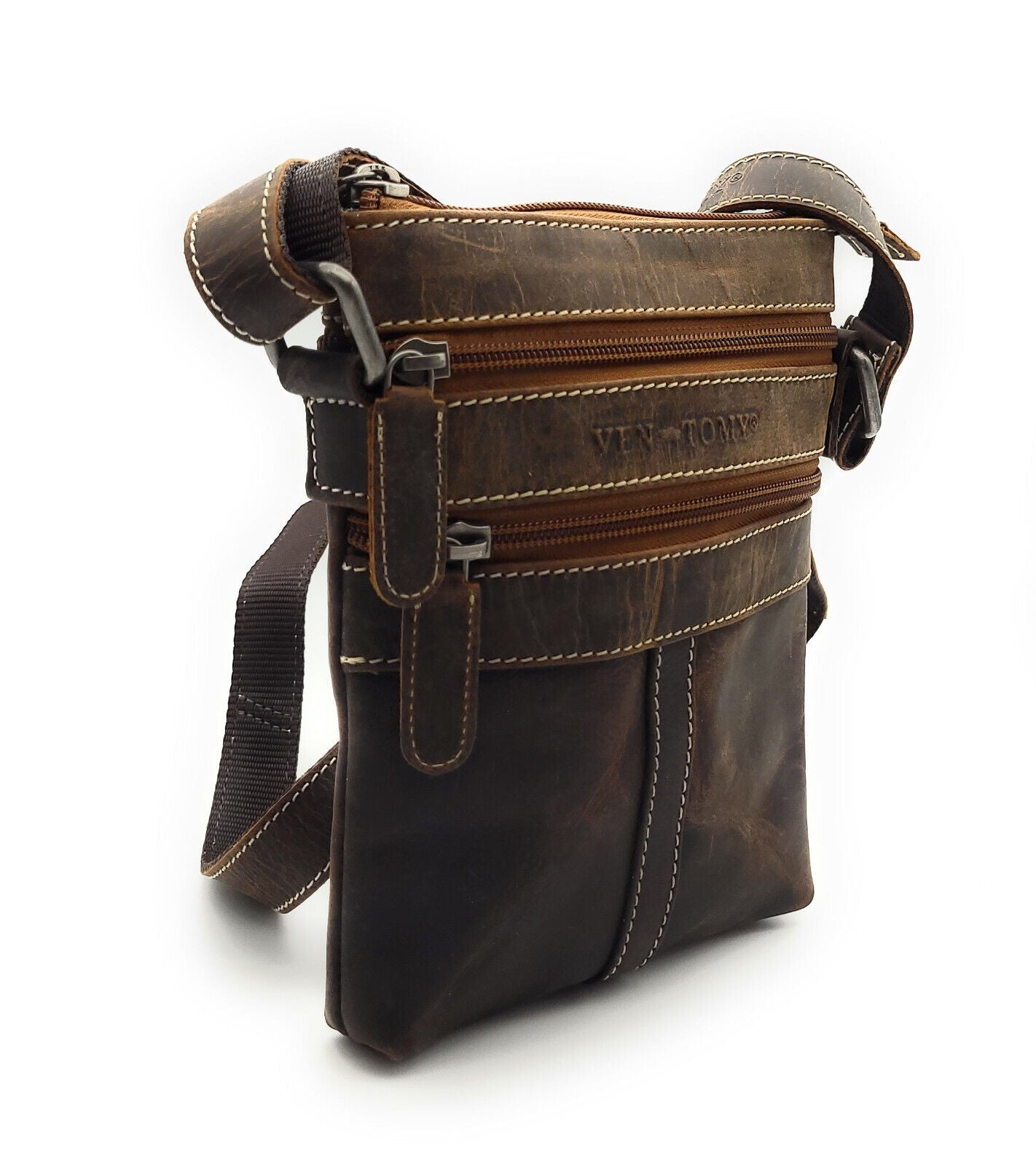 Ven Tomy kleine Umhängetasche Crossbag Smartphone-Tasche aus Büffelleder im vintage Look