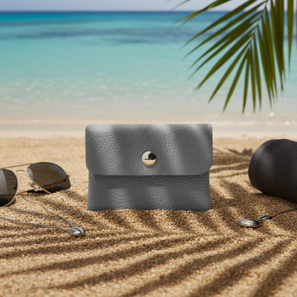 Mini Geldbörse aus echtem Rindleder – kompaktes Leder Portemonnaie Made in Italy hellgrau