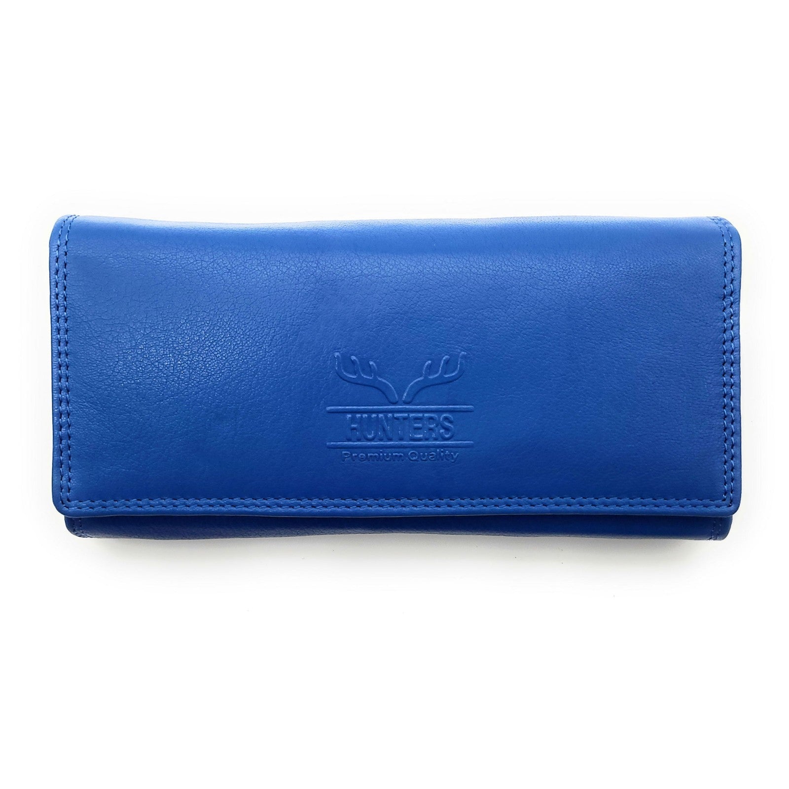 Große Damen Geldbörse aus Echtleder mit RFID-Schutz, 18 Kartenfächer, Langformat mit Münzfach & Doppelnaht blau