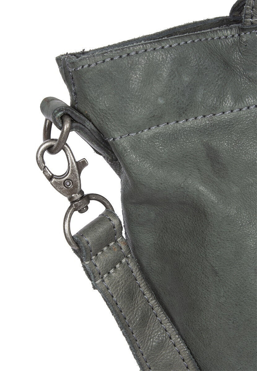 echt Leder Damen Shopper Handtasche Lederhenkel und abnehmbarer Schultergurt Amber grau