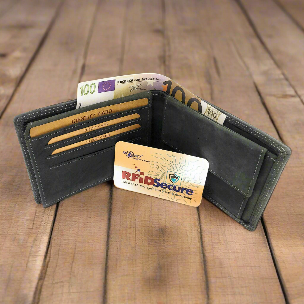 Jockey Club Basic echt Büffel Voll-Leder Geldbörse Portemonnaie Geldbeutel mit RFID NFC Schutz schwarz