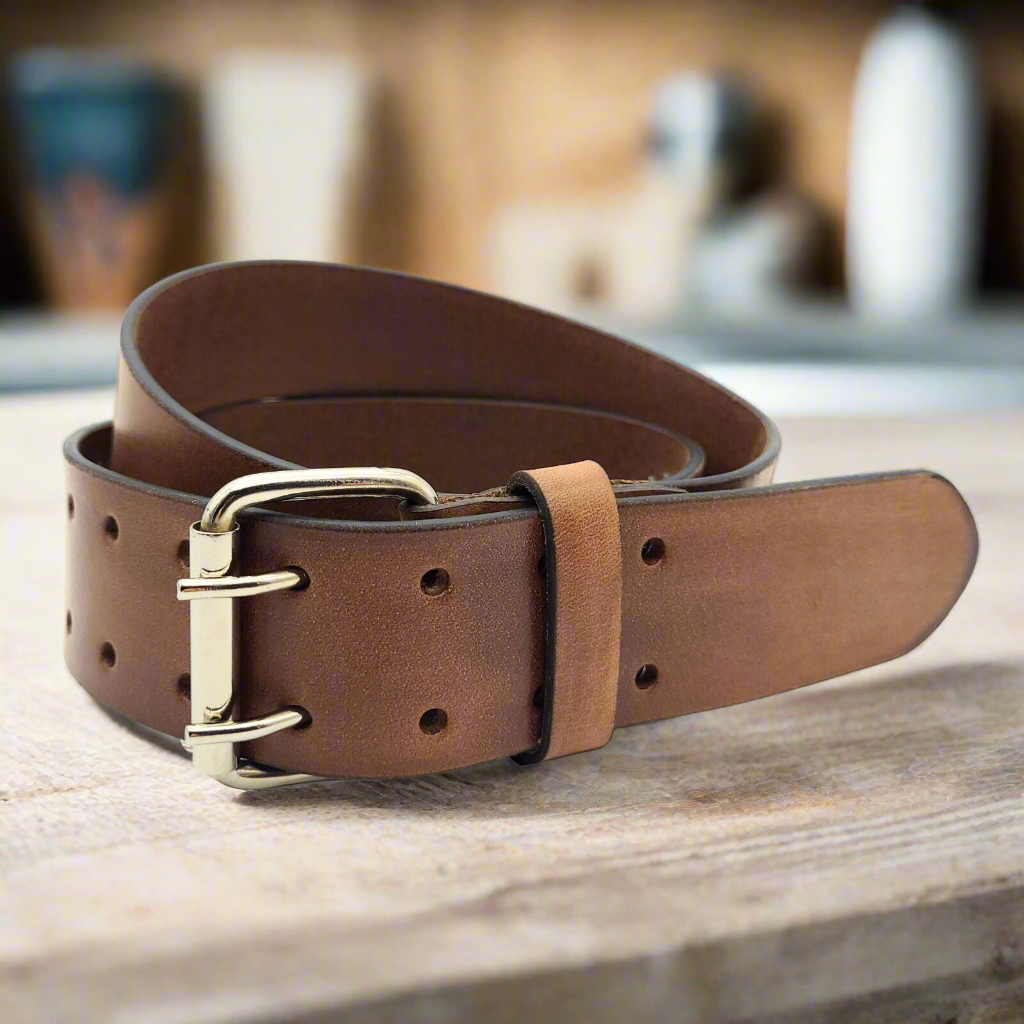 Arbeitergürtel / Handwerkergürtel aus Büffelvollleder – 50 mm breit, 10-fach Lochung, doppelte Dornschließe, kürzbar, 95 cm Bundweite