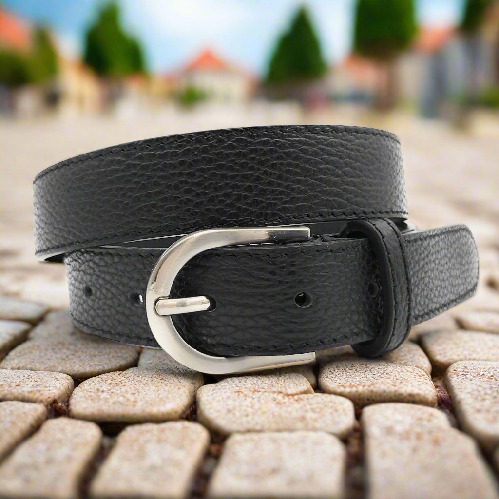 Echtledergürtel Made in Italy – ca. 30 mm breit, kürzbar, Metallschließe, genarbte Oberfläche, 5 Loch Gürtel für Herren & Damen navy blau schwarz