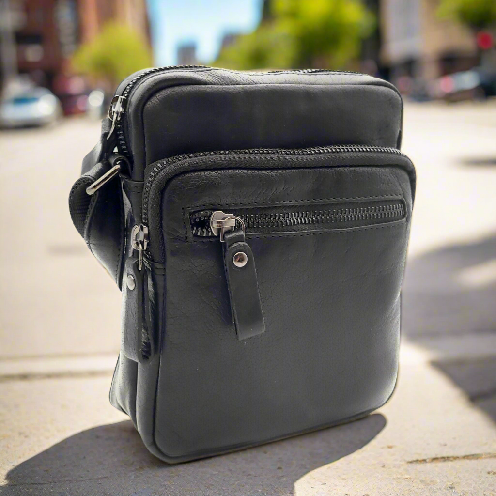 Lemasi echt Leder Herren Schultertasche Umhängetasche Crossbag Handtasche schwarz