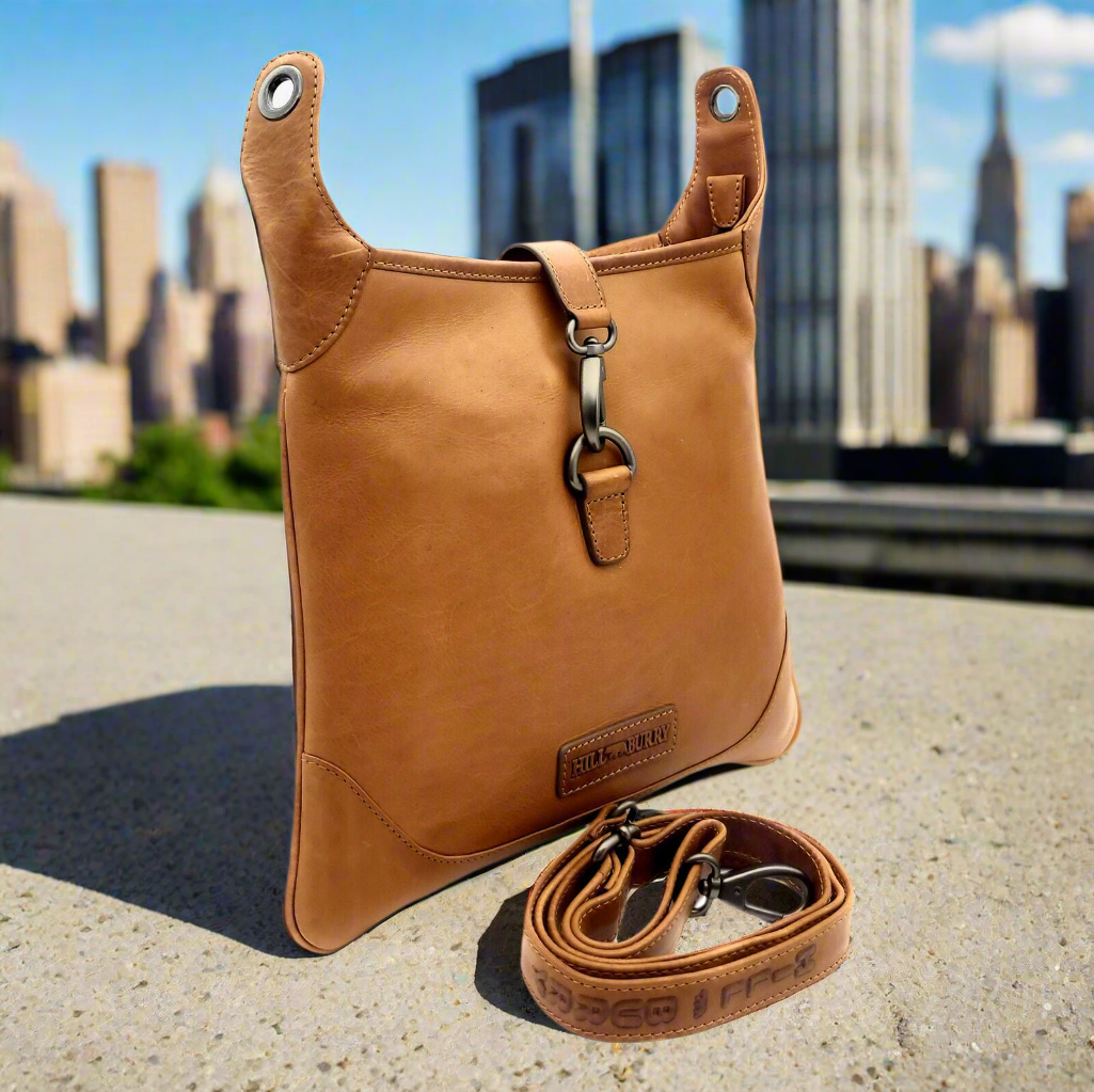 Hillburry Damen Handtasche Umhängetasche Braun – Echtleder, Verstellbarer Schultergurt, Karabinerverschluss