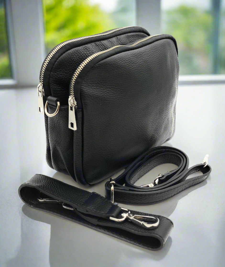 kleine echt Leder Handtasche Umhängetasche mit zwei Gurten "made in Italy"