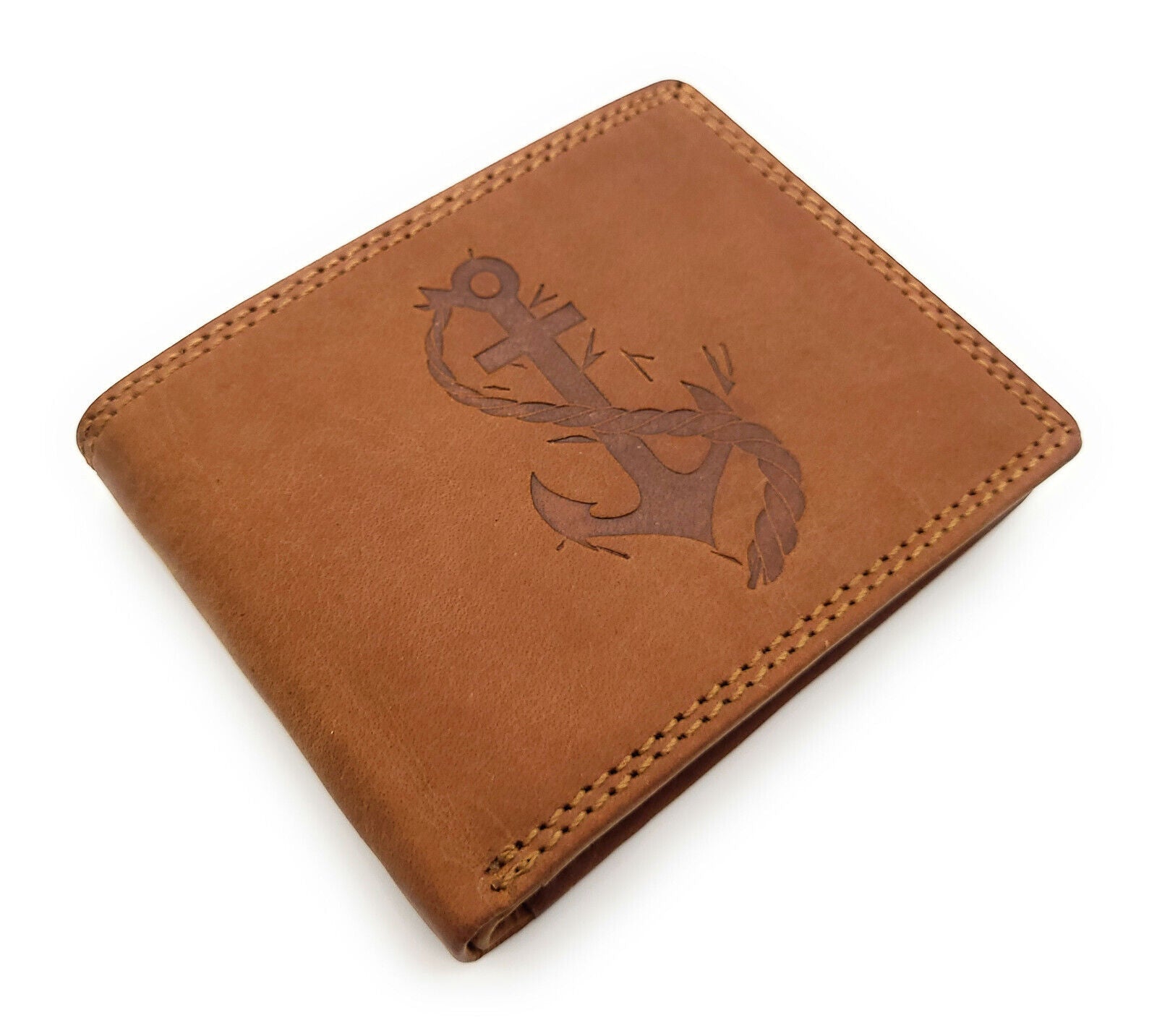 echt Leder Geldbörse Portemonnaie Geldbeutel mit RFID Schutz Anker maritim braun