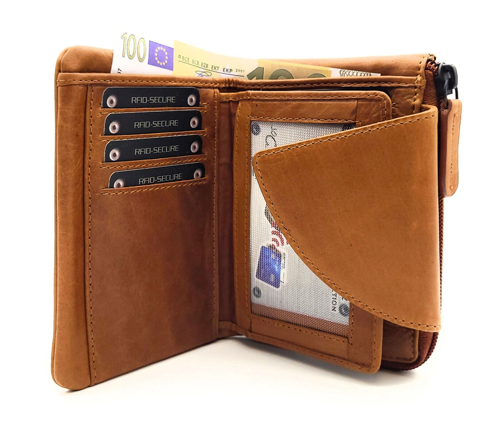Jockey Club echt Leder Geldbörse Portemonnaie Geldbeutel mit RFID Schutz cognac braun