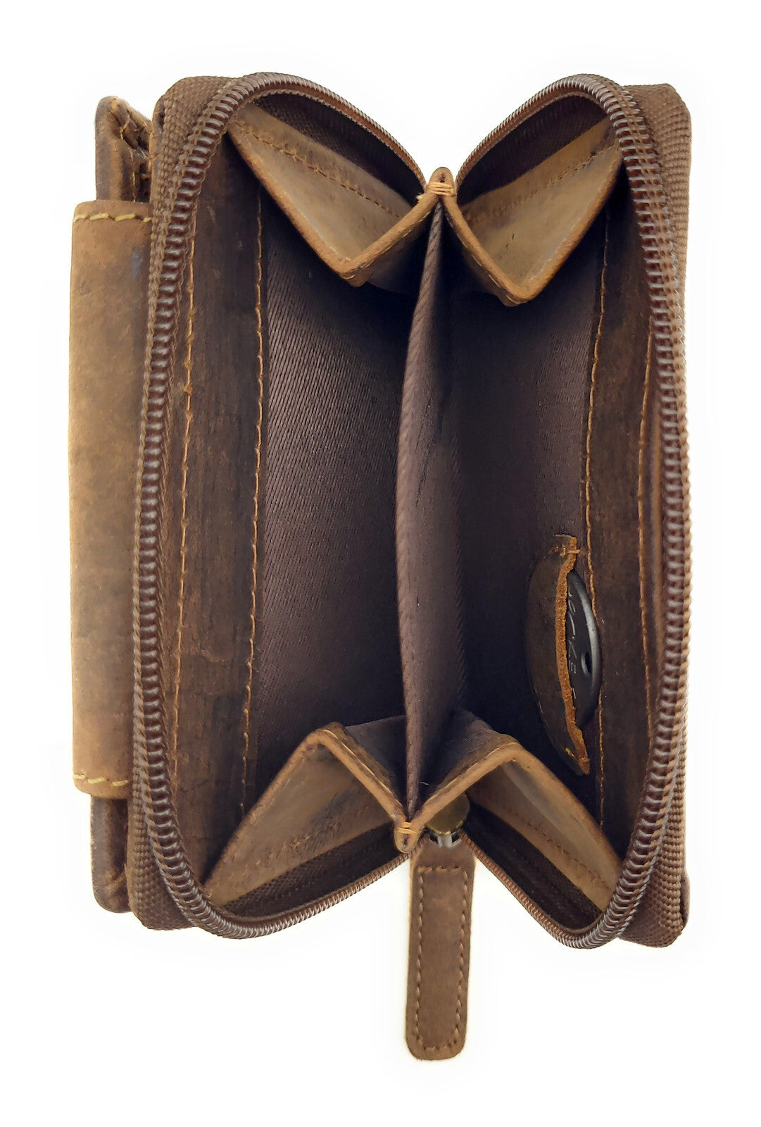 Jockey Club Geldbörse aus Hunterleder mit Katzenprägung – RFID Schutz, kompaktes Portemonnaie mit Reißverschluss-Münzfach & Außenriegel