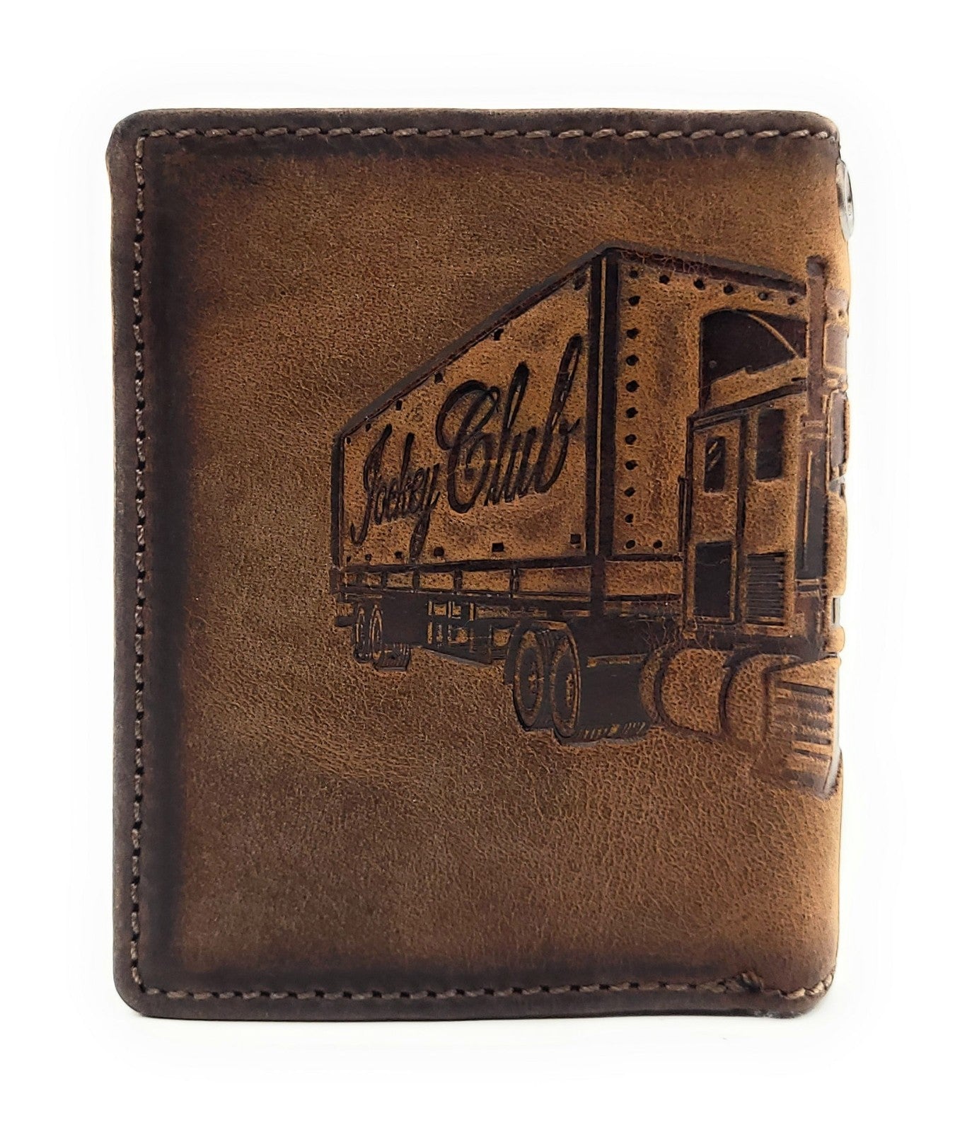 Jockey Club Mini-Geldbörse aus Büffelleder mit LKW-Prägung, RFID-Schutz & Öse für Kette – kompakt & robust braun