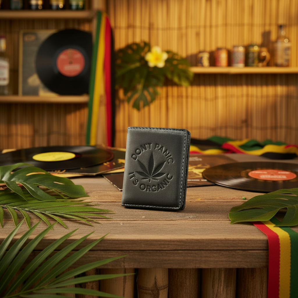 Jockey Club echt Leder Mini Geldbörse Portemonnaie "Weed" RFID Schutz Cannabisblatt grau