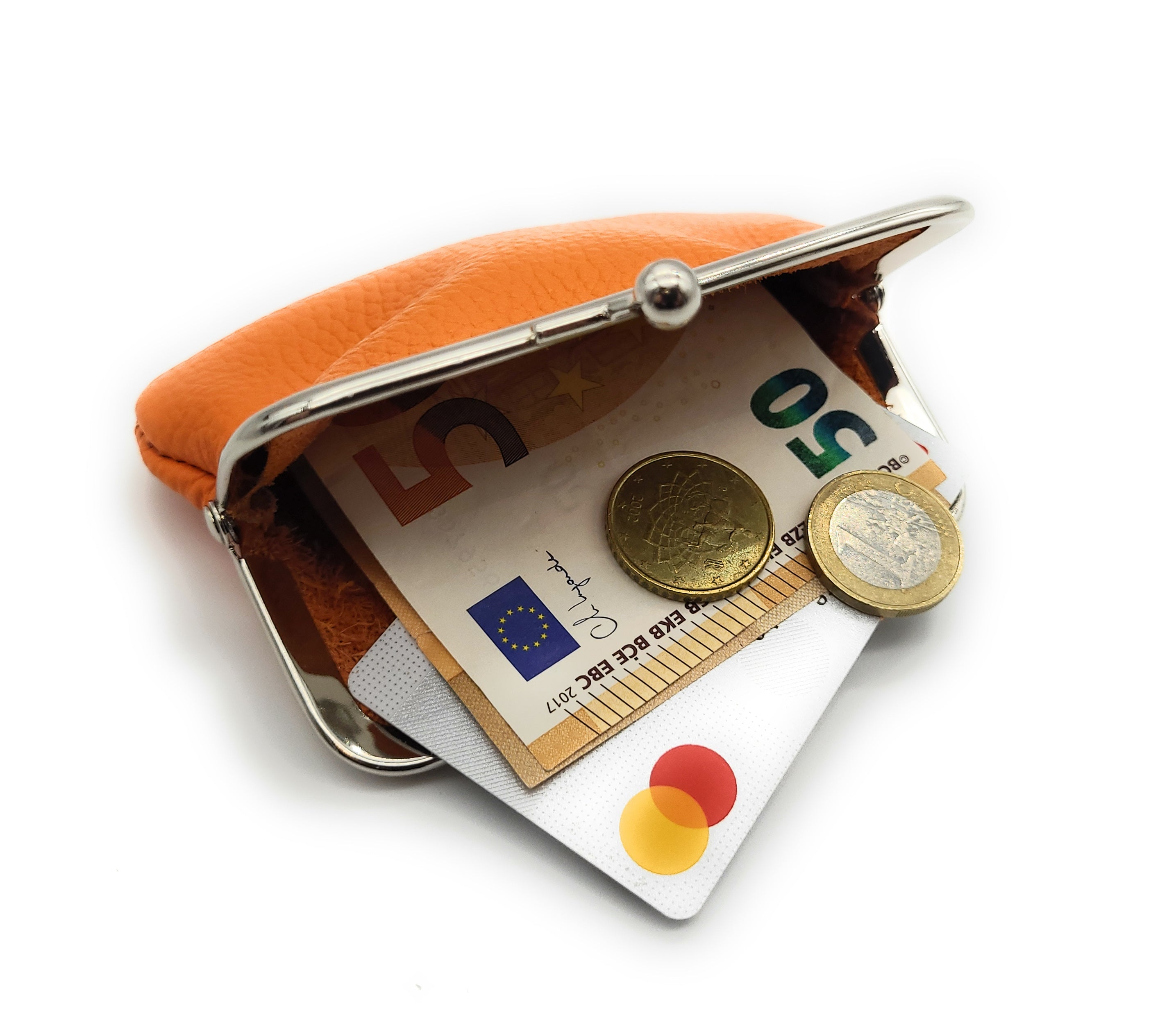 Mini Geldbörse Bügelbörse Rindleder orange – Made in Italy, kompakt & vielseitig