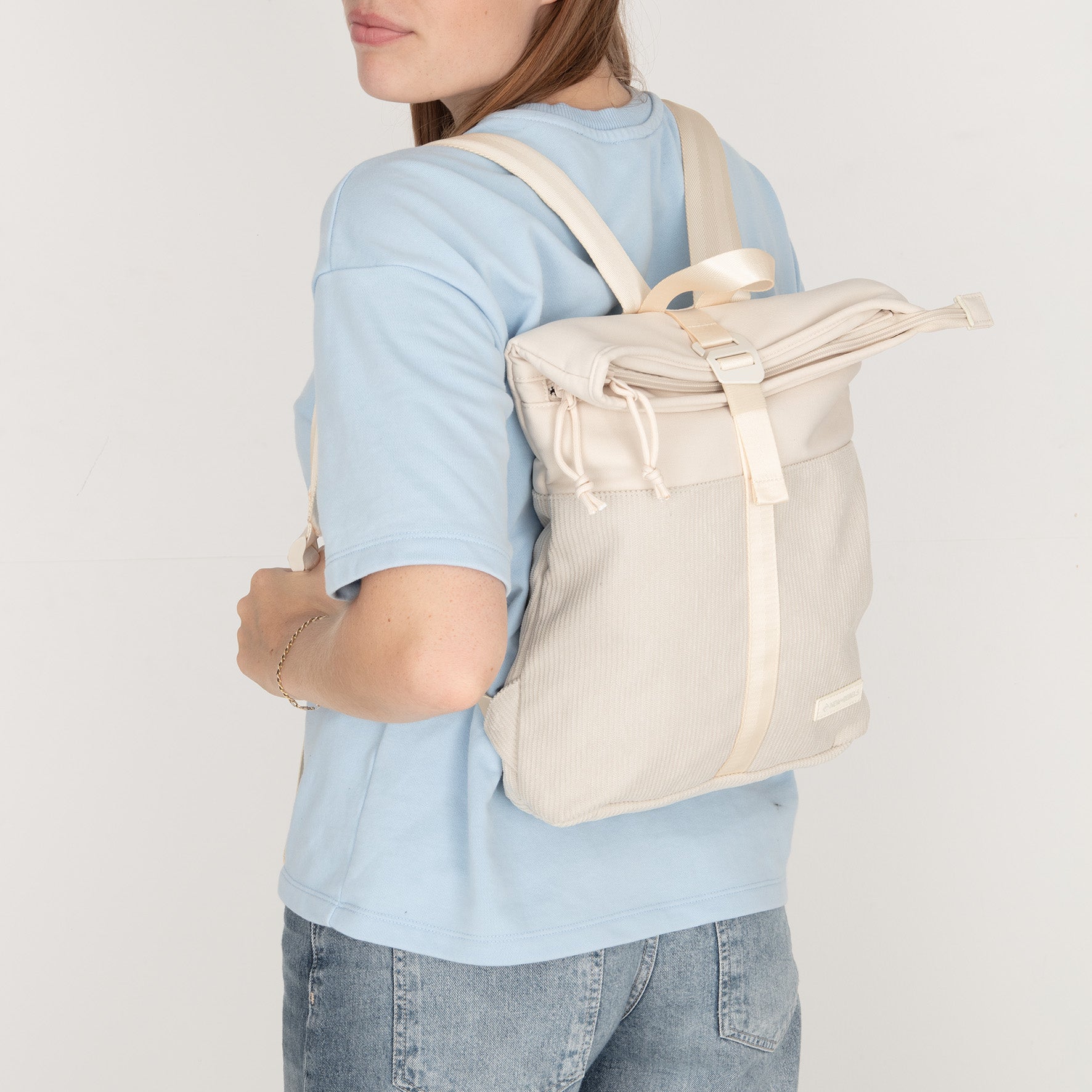 New Rebels Ribbi Roll Up Rolltop City Rucksack Los Angeles Kordoptik beige