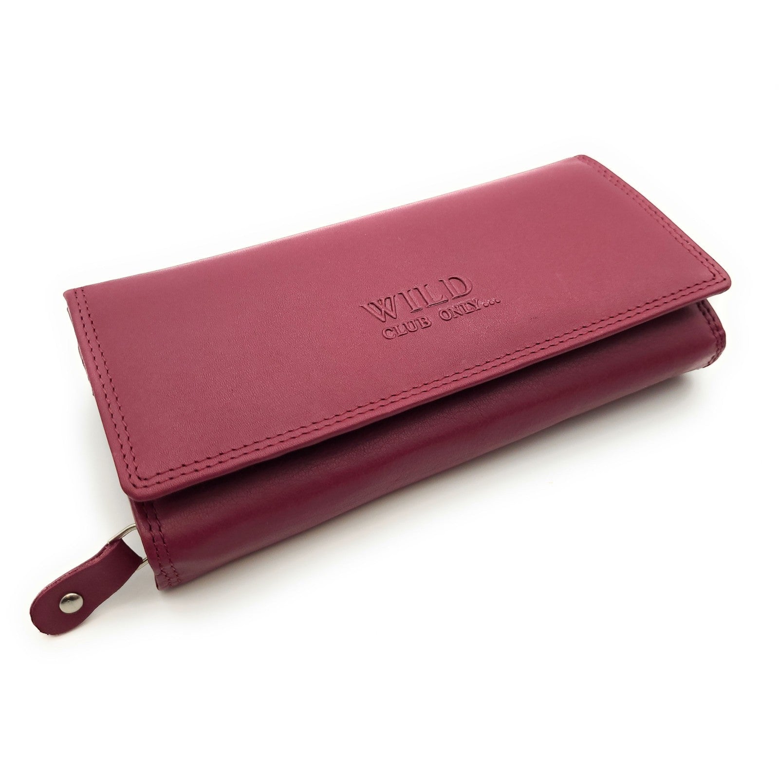 Große Damen Geldbörse aus Echtleder mit RFID-Schutz, 18 Kartenfächer, Langformat mit Münzfach & Doppelnaht berry