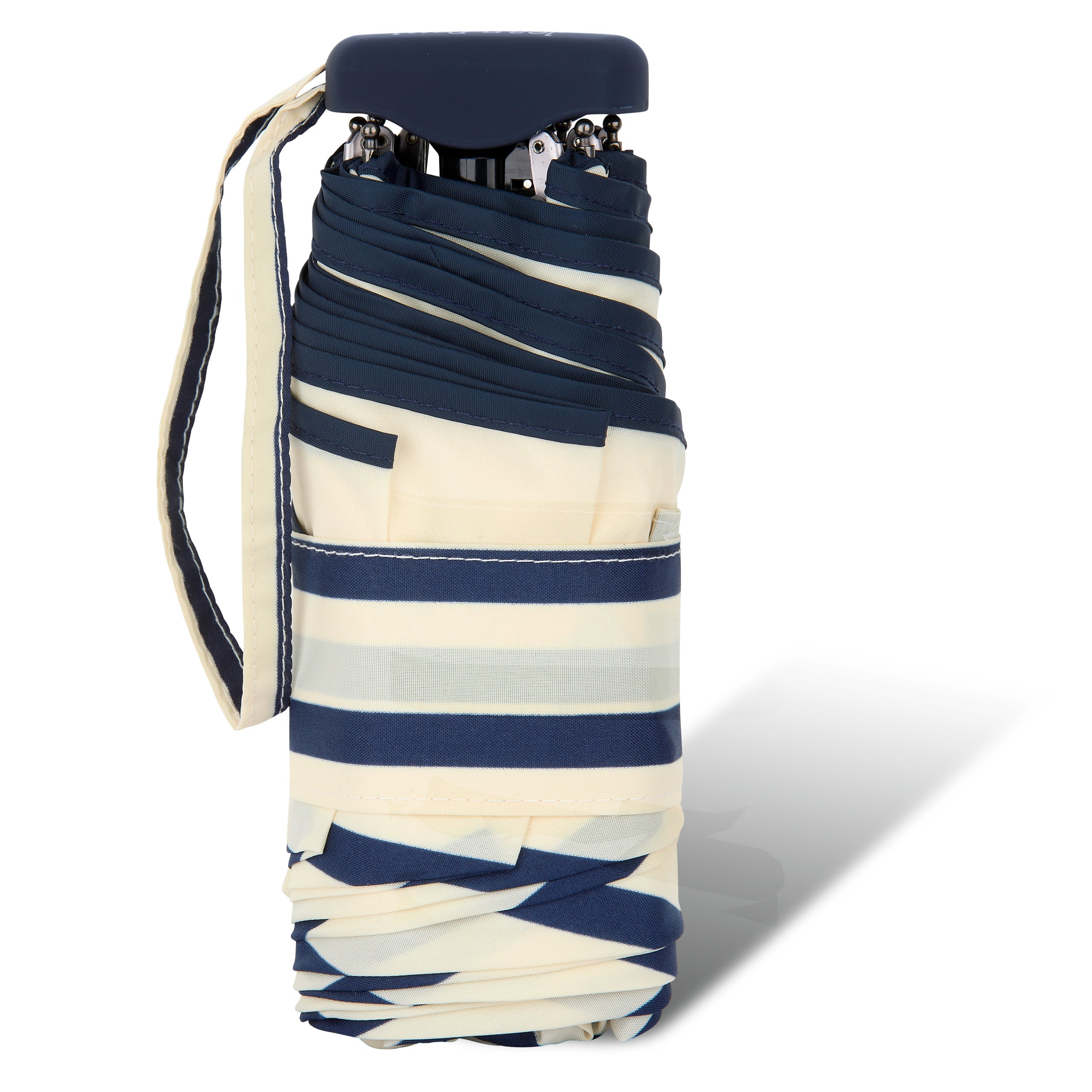 Jean Paul Gaultier Taschenschirm – Kompakt & Ultraleicht | Blau-Weiß gestreiftes Regenschirm-Design