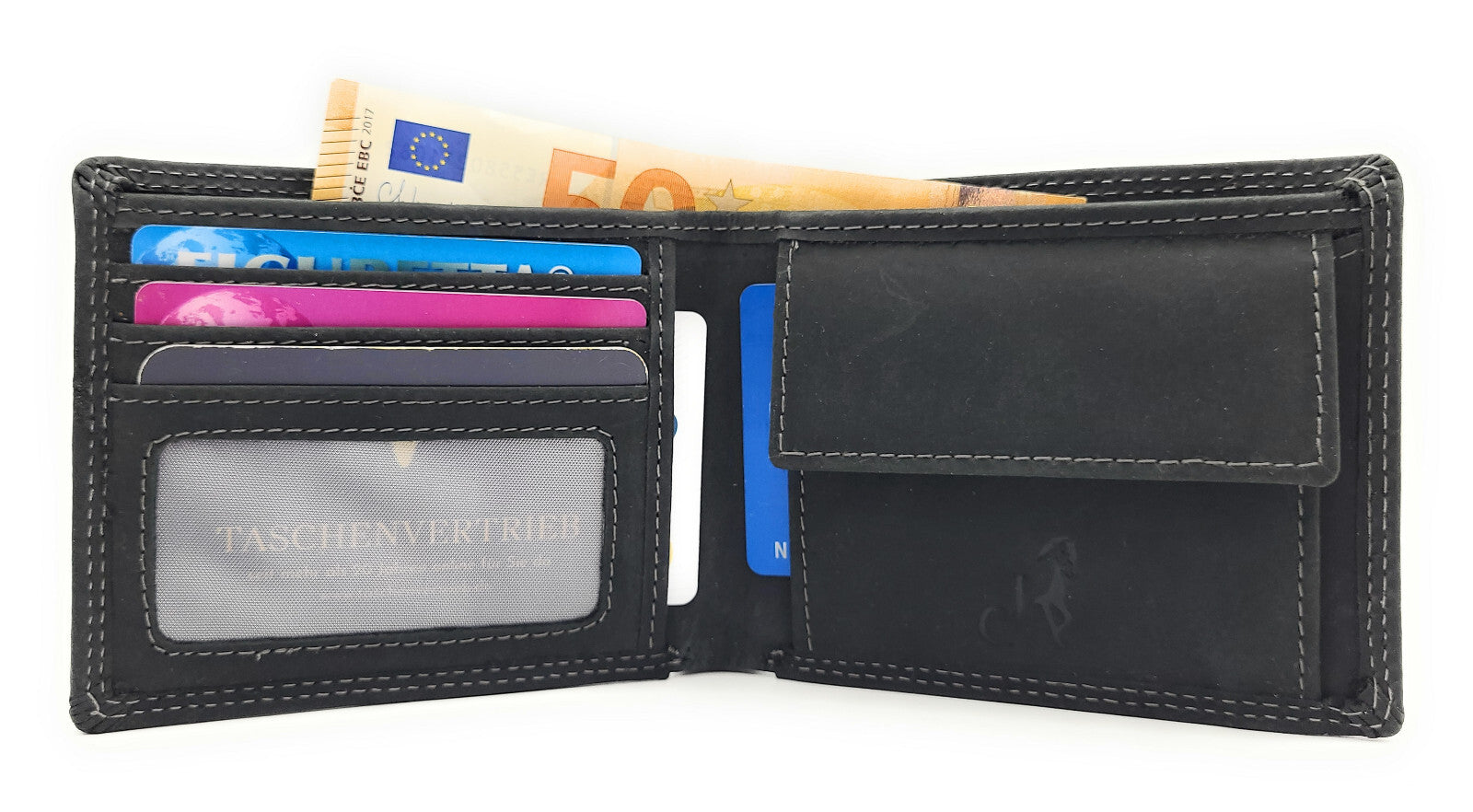 Jockey Club Basic Lederbörse Herren - Hunterleder RFID-Schutz Geldbörse Portemonnaie schwarz