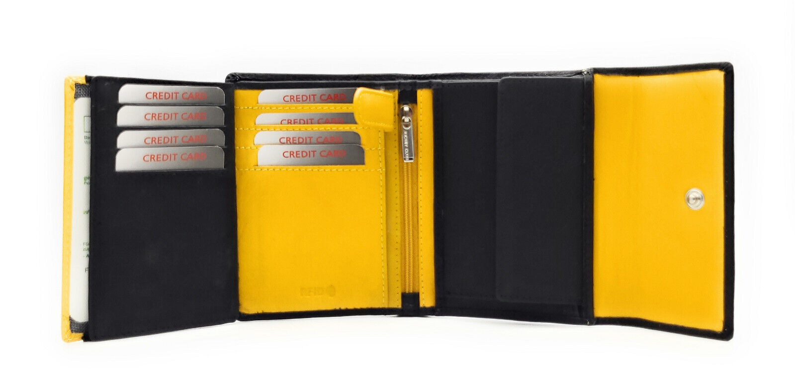 Jockey Club echt Leder Damen Geldbörse mit Stickerei Schmetterling + RFID Schutz schwarz gelb