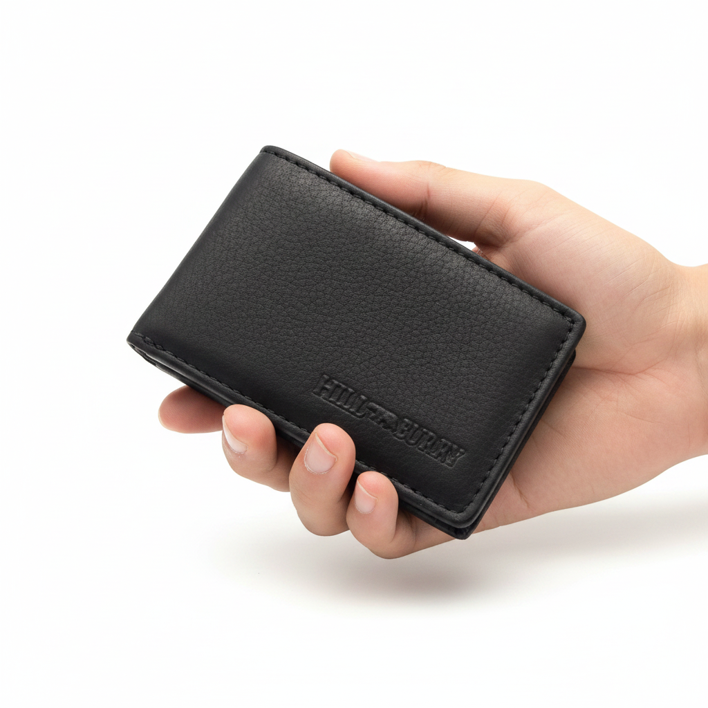 Hill Burry Mini Geldbörse aus Rindleder – RFID Schutz, 6 Kartenfächer & Münzfach schwarz