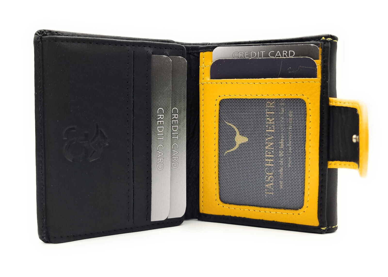 Jockey Club kleine echt Leder Geldbörse Portemonnaie Wendebörse mit RFID Schutz schwarz gelb