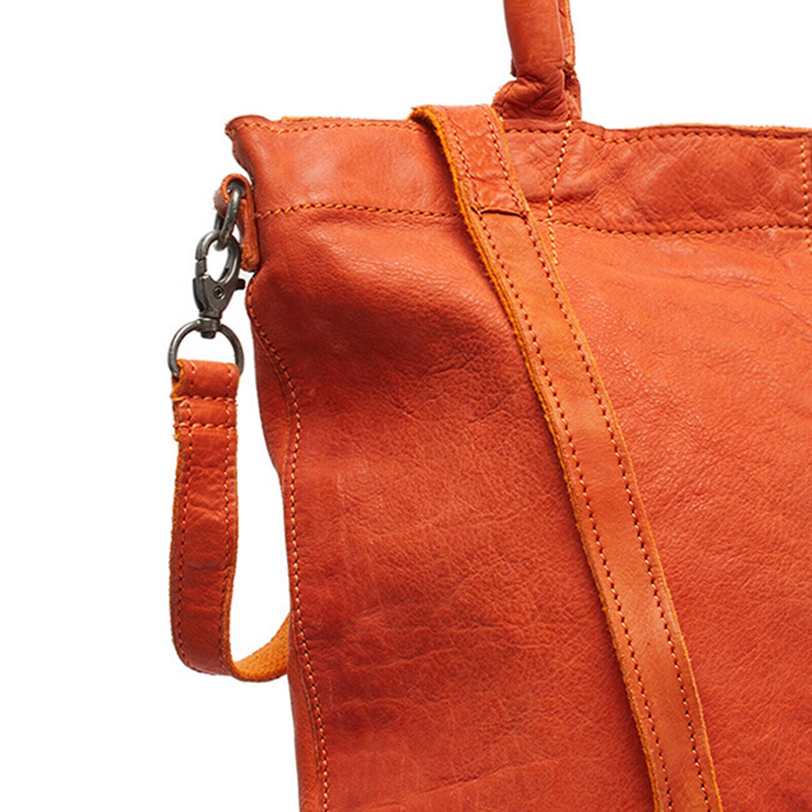 echt Leder Damen Shopper Handtasche Lederhenkel und abnehmbarer Schultergurt Amber orange