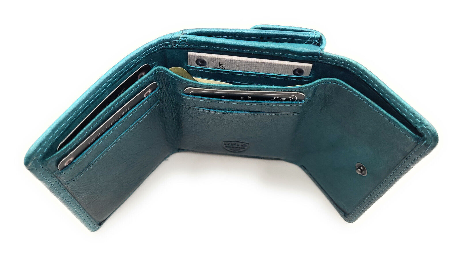 Jockey Club kleine kompakte echt Leder Geldbörse Wendebörse mit RFID Schutz petrol