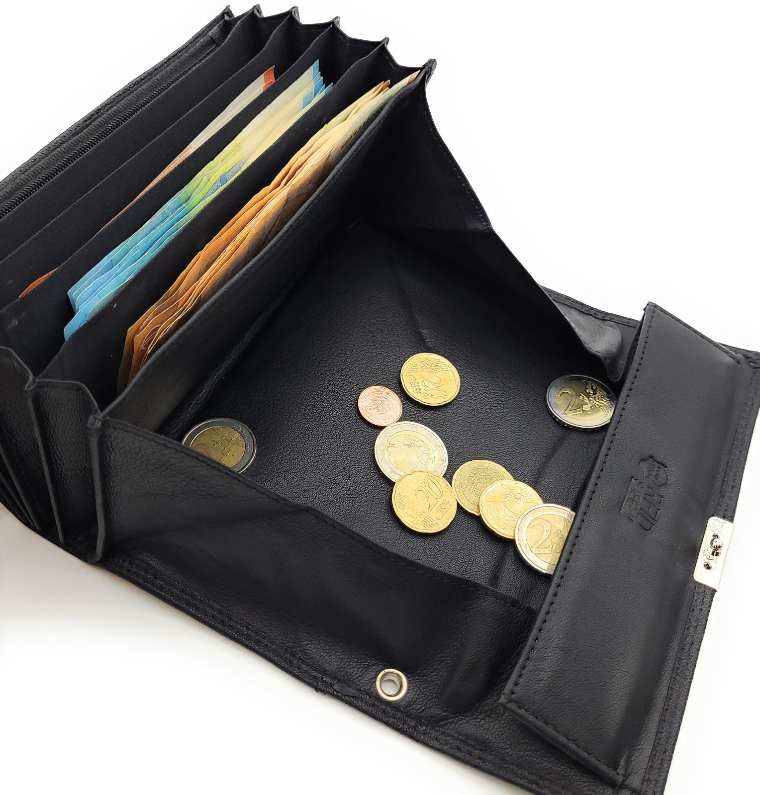 Lemasi Echtleder Kellnerbörse Schwarz – Professionelle Servicebörse aus Rindleder mit 5 Scheinfächern, Münzfach, Karten- & Reißverschlussfach