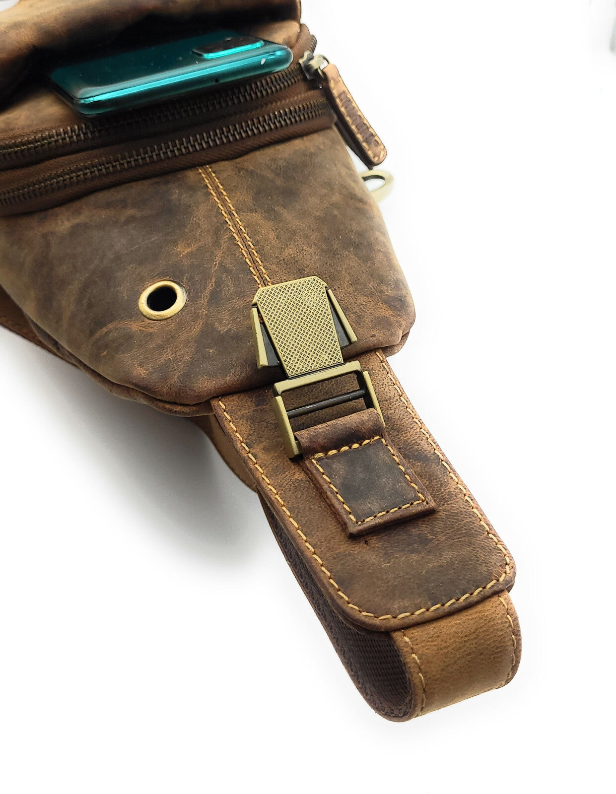Hunters Crossbag Premium Leder Slingbag Damen & Herren - Umhängetasche mit Metall-Verschlüssen