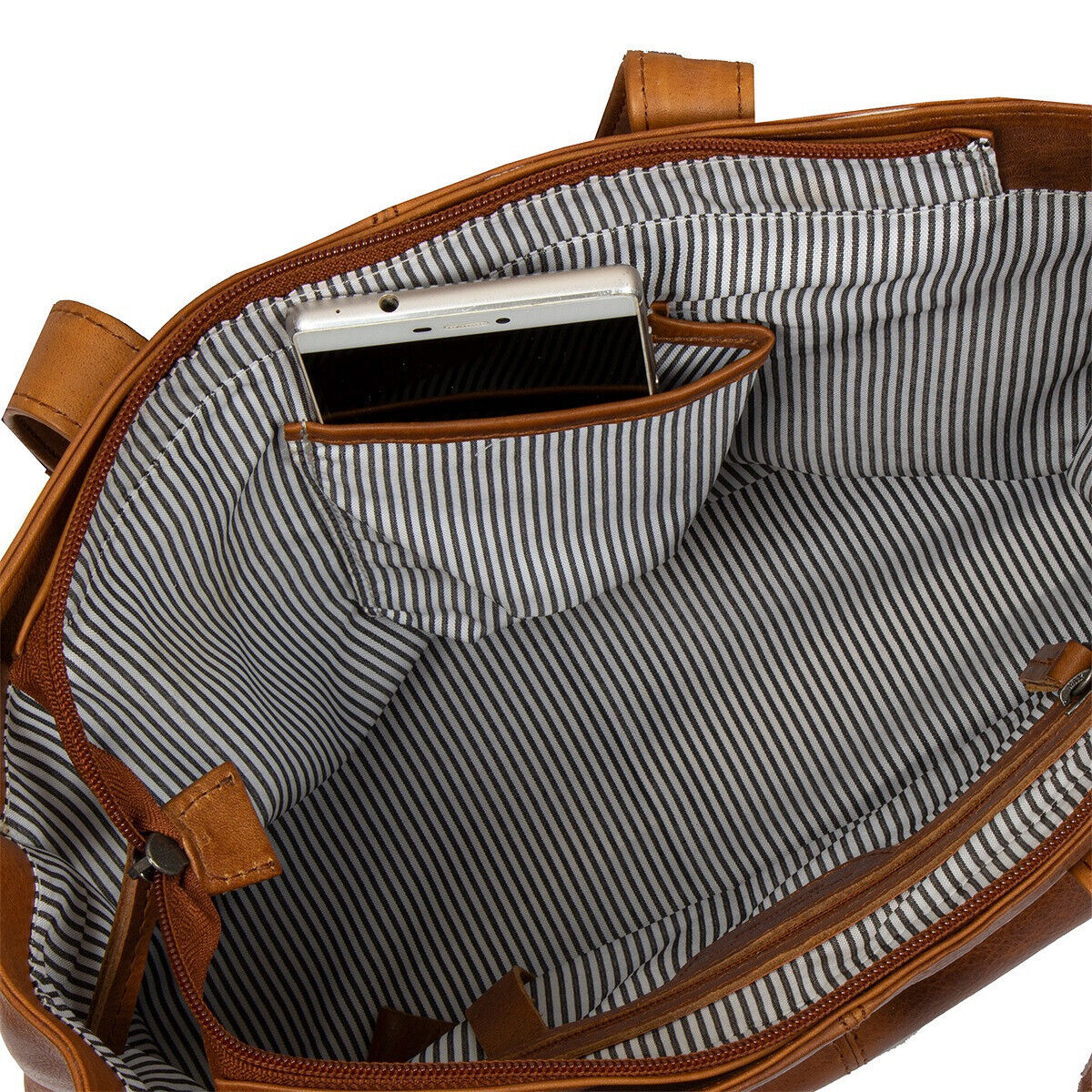 Justified Bags echt Leder Medium Damen Shopper Handtasche abnehmbarer Schultergurt Nynke cognac