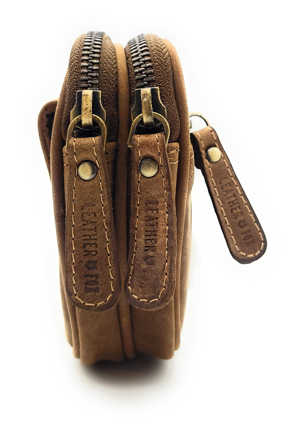 große echt Leder Reißverschluss Gürteltasche Bikertasche Hüfttasche Bauchtasche Hunterleder braun