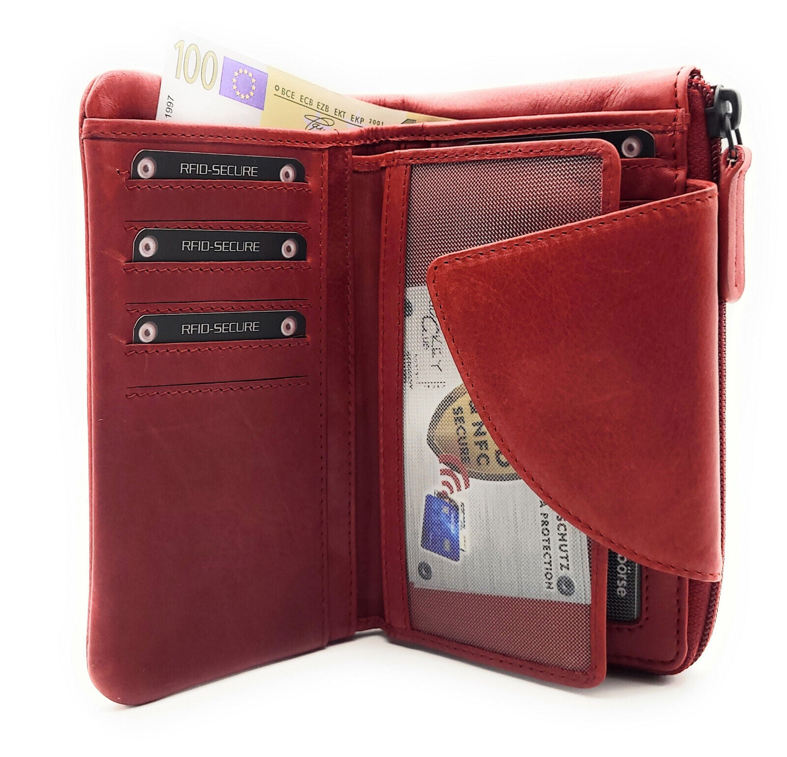 Jockey Club echt Leder Geldbörse Portemonnaie Geldbeutel mit RFID Schutz rot