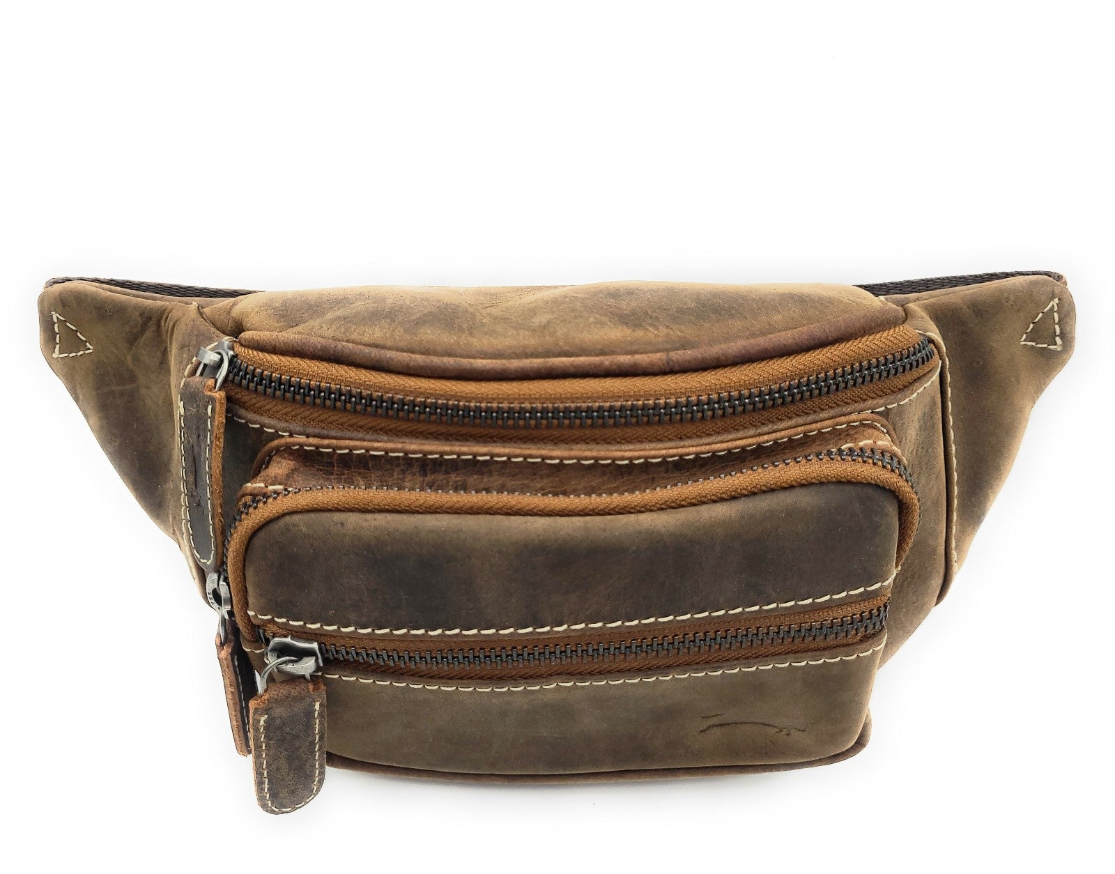 Ven Tomy Bauchtasche aus Hunterleder – robuste Leder-Gürteltasche mit 4 Fächern & verstellbarem Hüftgurt, Metallreißverschlüsse