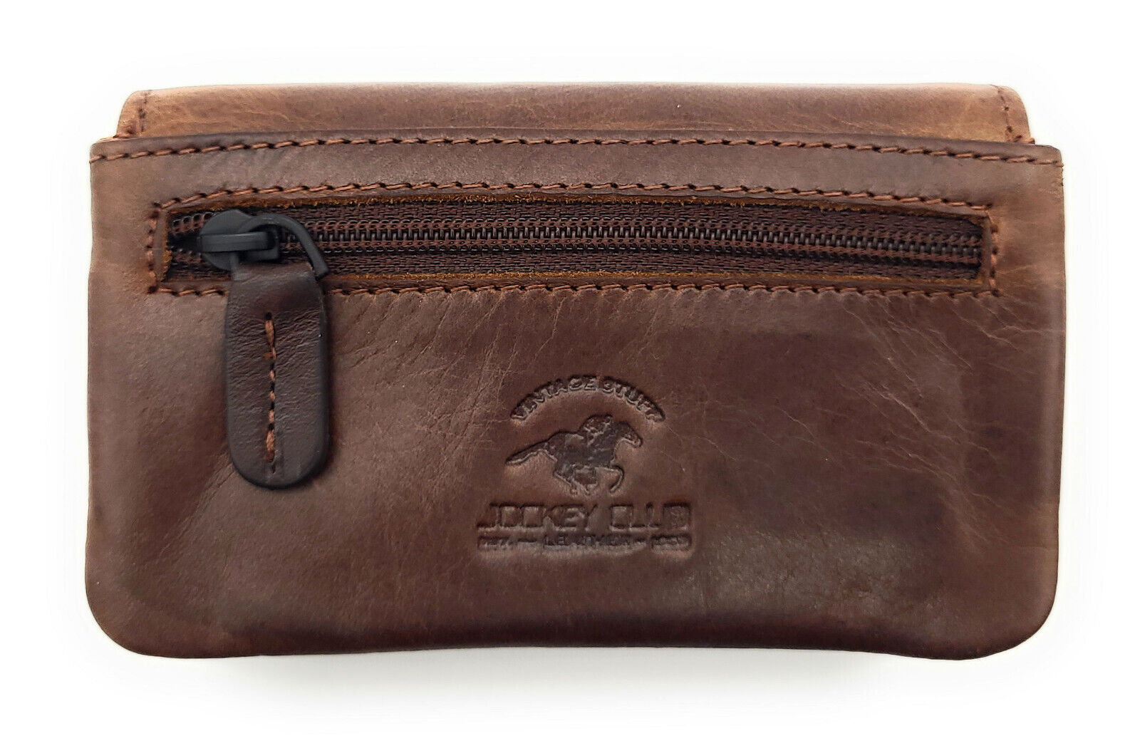 Jockey Club echt Leder Mikro Geldbörse Schlüsseletui gewachstes Rindleder braun