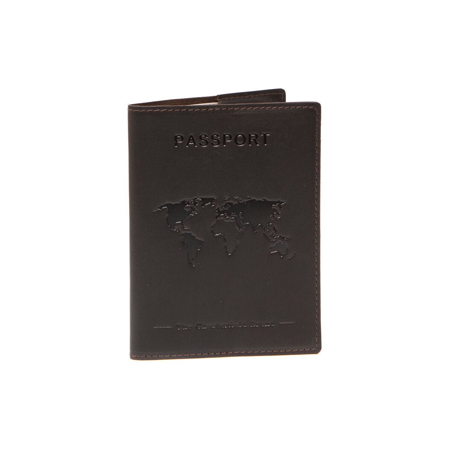 The Chesterfield Brand Passport Cover – Hochwertiges Reisepass-Etui aus 100% Rindsleder mit Weltkarten-Design braun