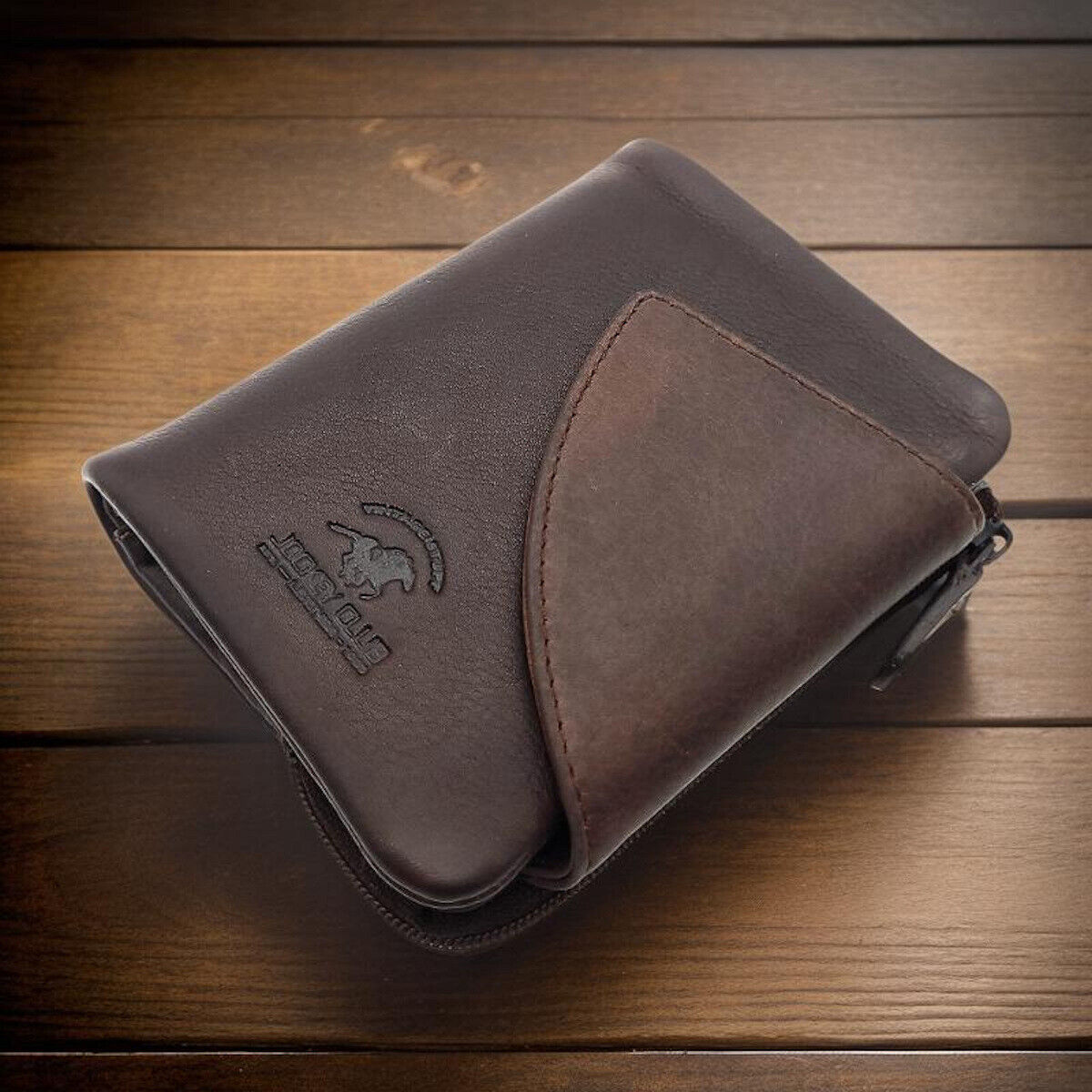 Jockey Club kompakte echt Leder Geldbörse Portemonnaie mit RFID Schutz braun