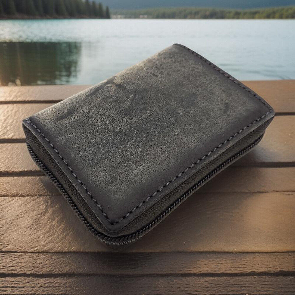 Jockey Club kleine echt Leder Reißverschluss-Geldbörse Portemonnaie mit RFID Schutz grau