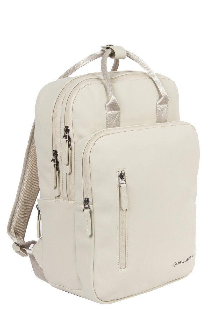 New Rebels William Milwaukee Rucksack – Wasserabweisend, 18L Volumen, Laptopfach, Silber-Innenfutter beige