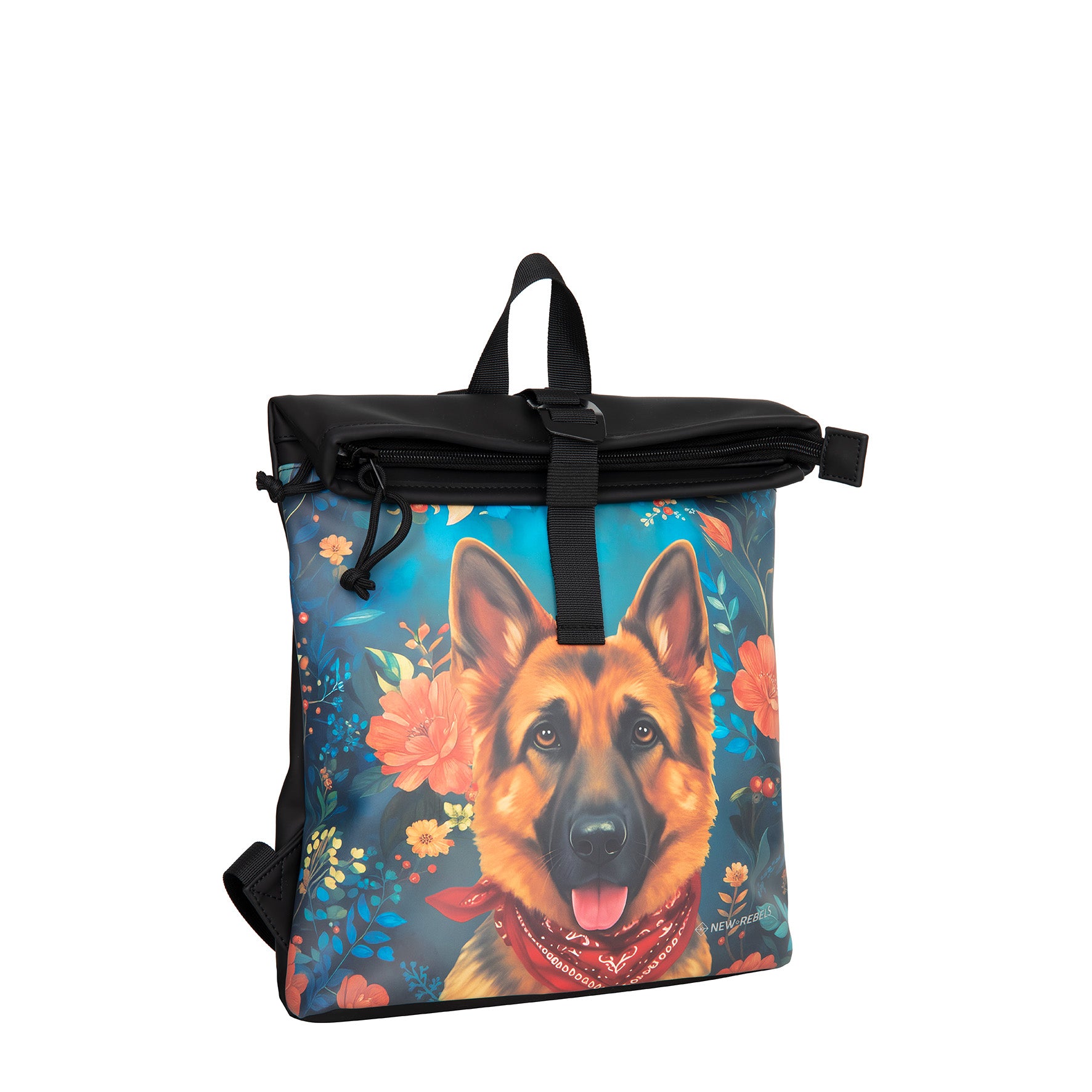 New Rebels Rolltop Rucksack Schäferhund – Wasserabweisend, Cityrucksack Los Angeles