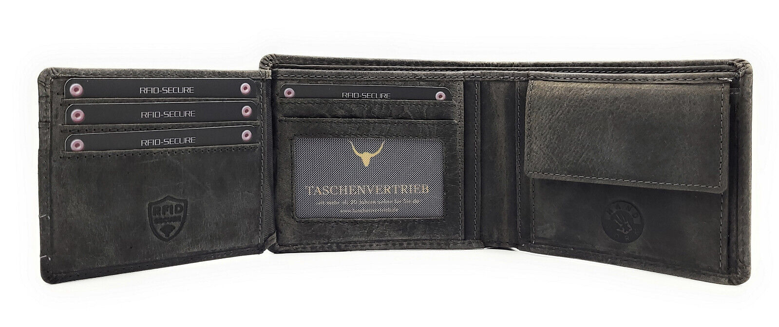 Jockey Club echt Leder Biker Geldbörse Portemonnaie 3D Totenkopf mit RFID Schutz grau