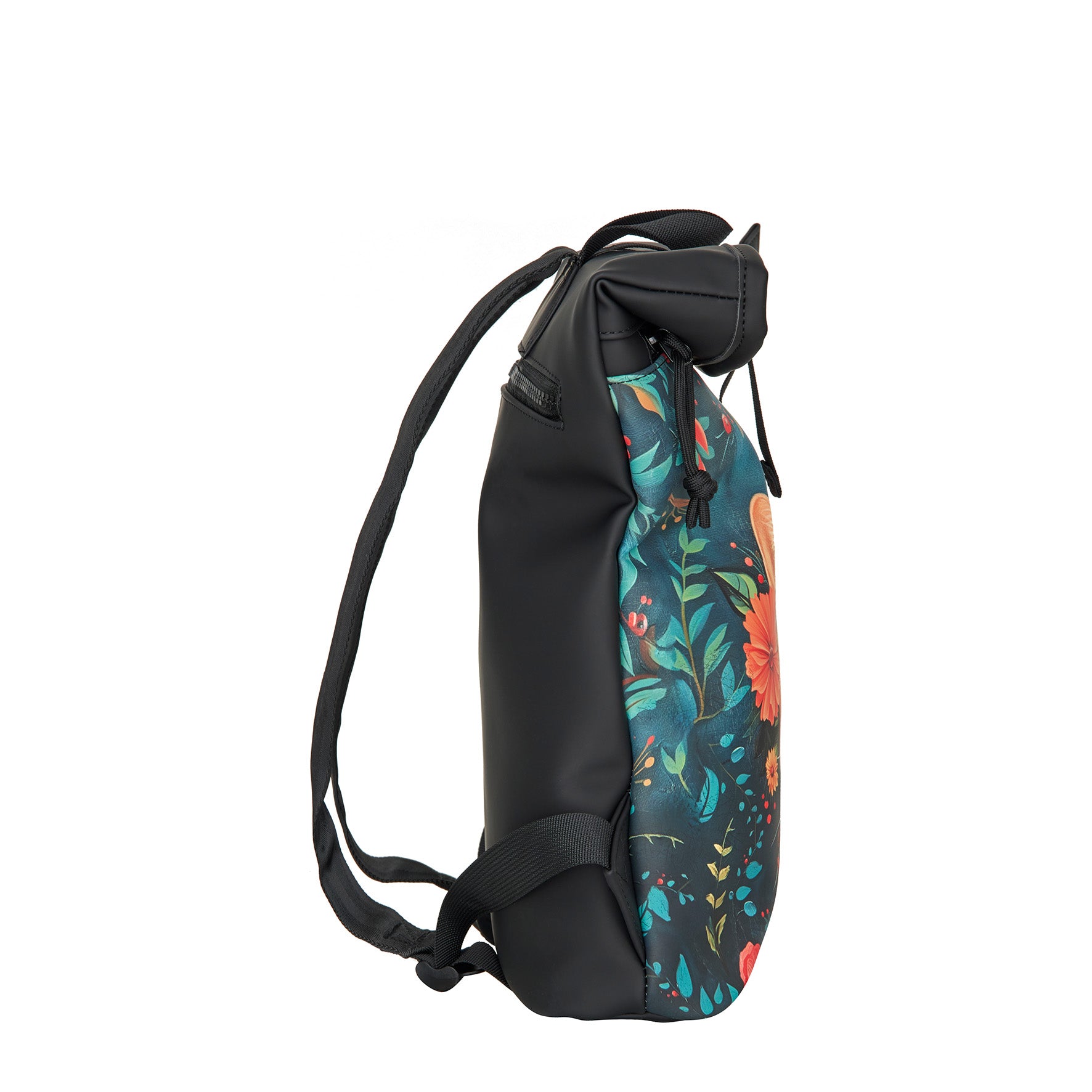 New Rebels Cityrucksack mit Katzenmotiv – Wasserabweisender Rolltop Rucksack für Damen & Herren – Stylischer Daypack mit Blumen-Design