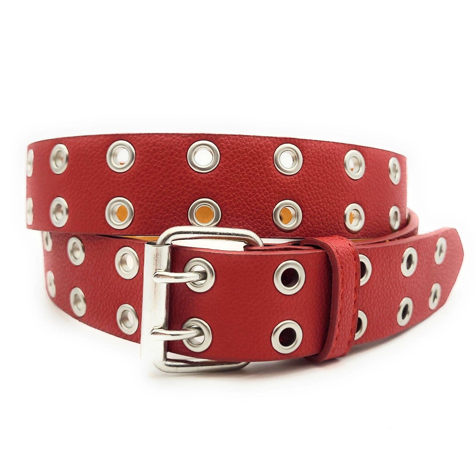 2-Loch Nietengürtel Ösen Gürtel Jeansgürtel Damen Herren echt Leder & PU 135cm rot (120cm Bundweite)