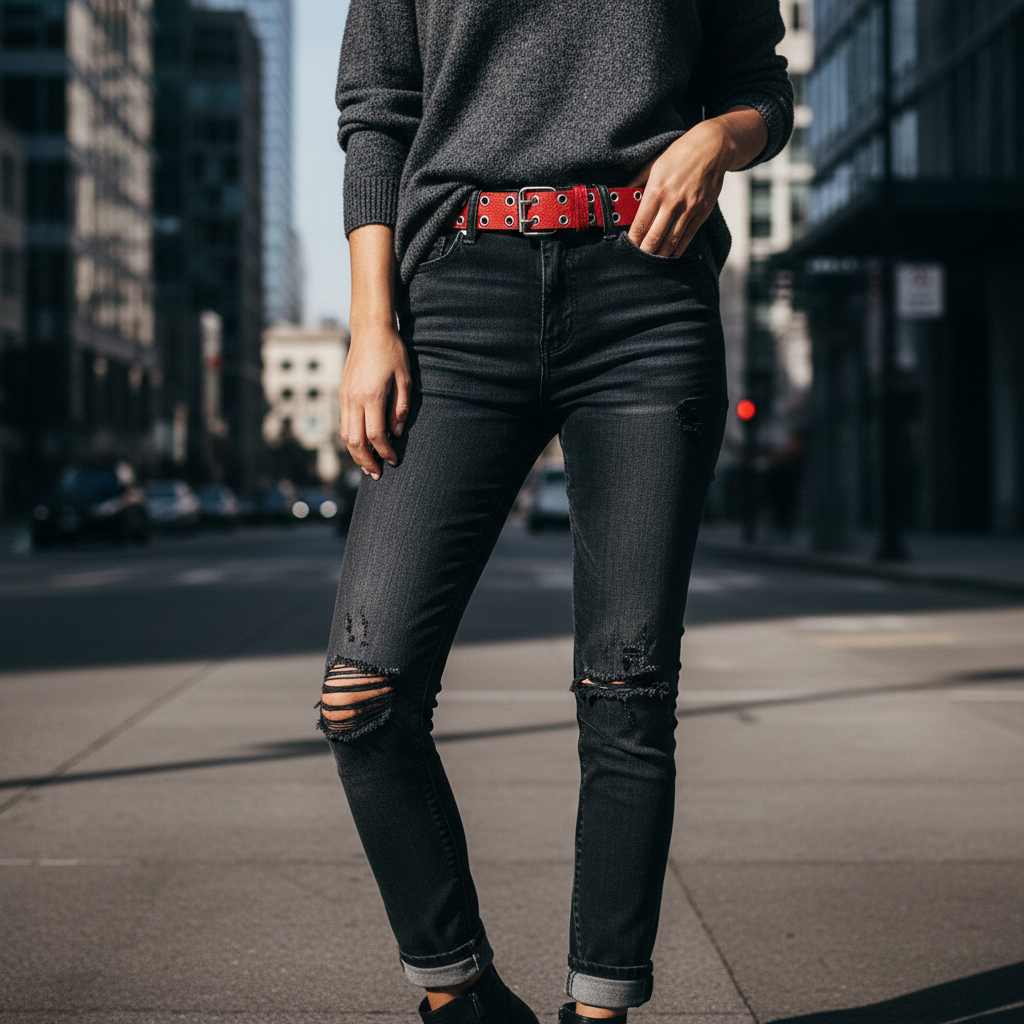 2-Loch Nietengürtel Ösen Gürtel Jeansgürtel Damen Herren echt Leder & PU 135cm rot (120cm Bundweite)