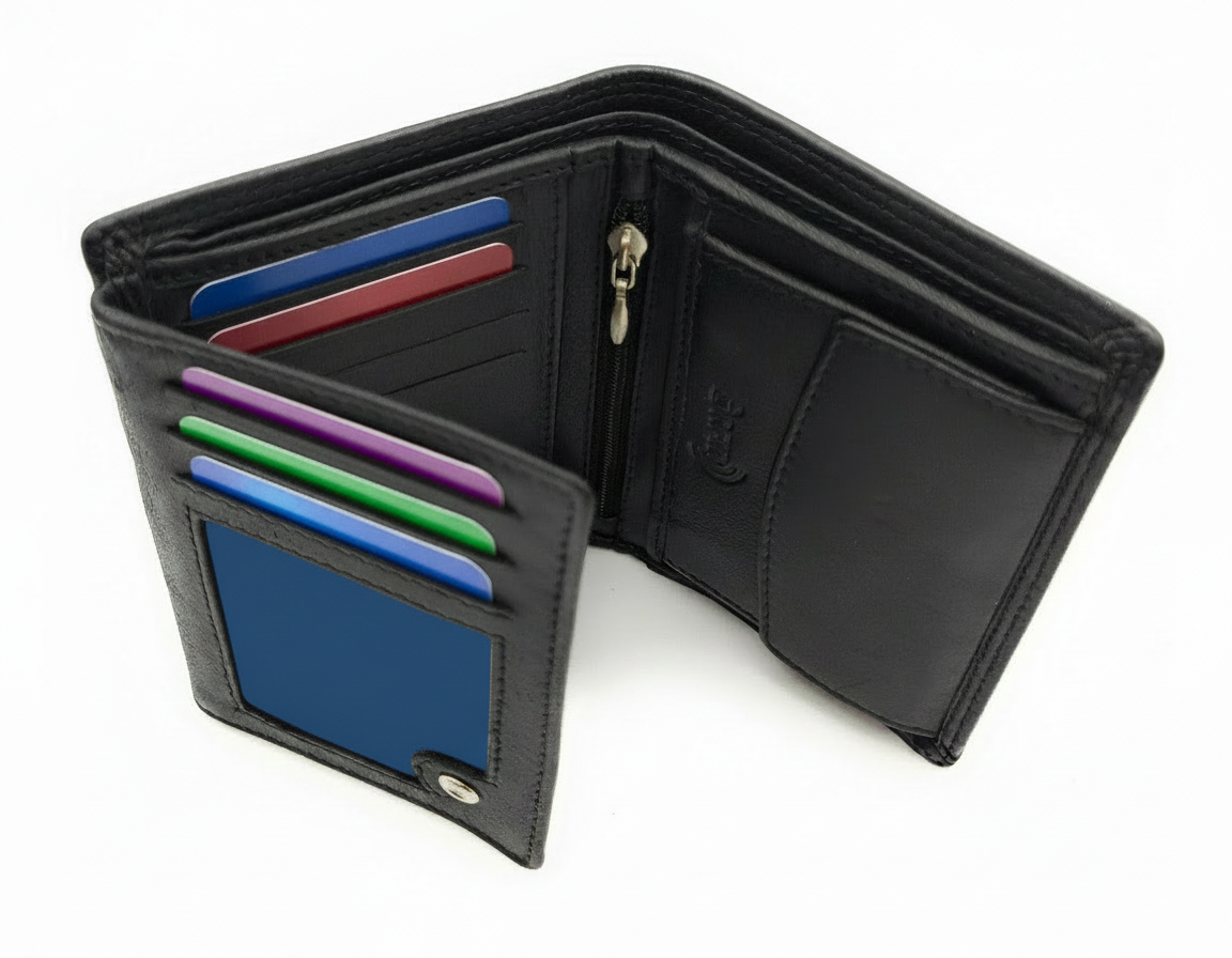Jockey Club Basic Geldbörse aus Rindleder mit RFID-Schutz, Reißverschlussfach, 6 Kartenfächern, 2 Sicht- & 2 Einsteckfächern, Münzfach & Doppelnaht schwarz