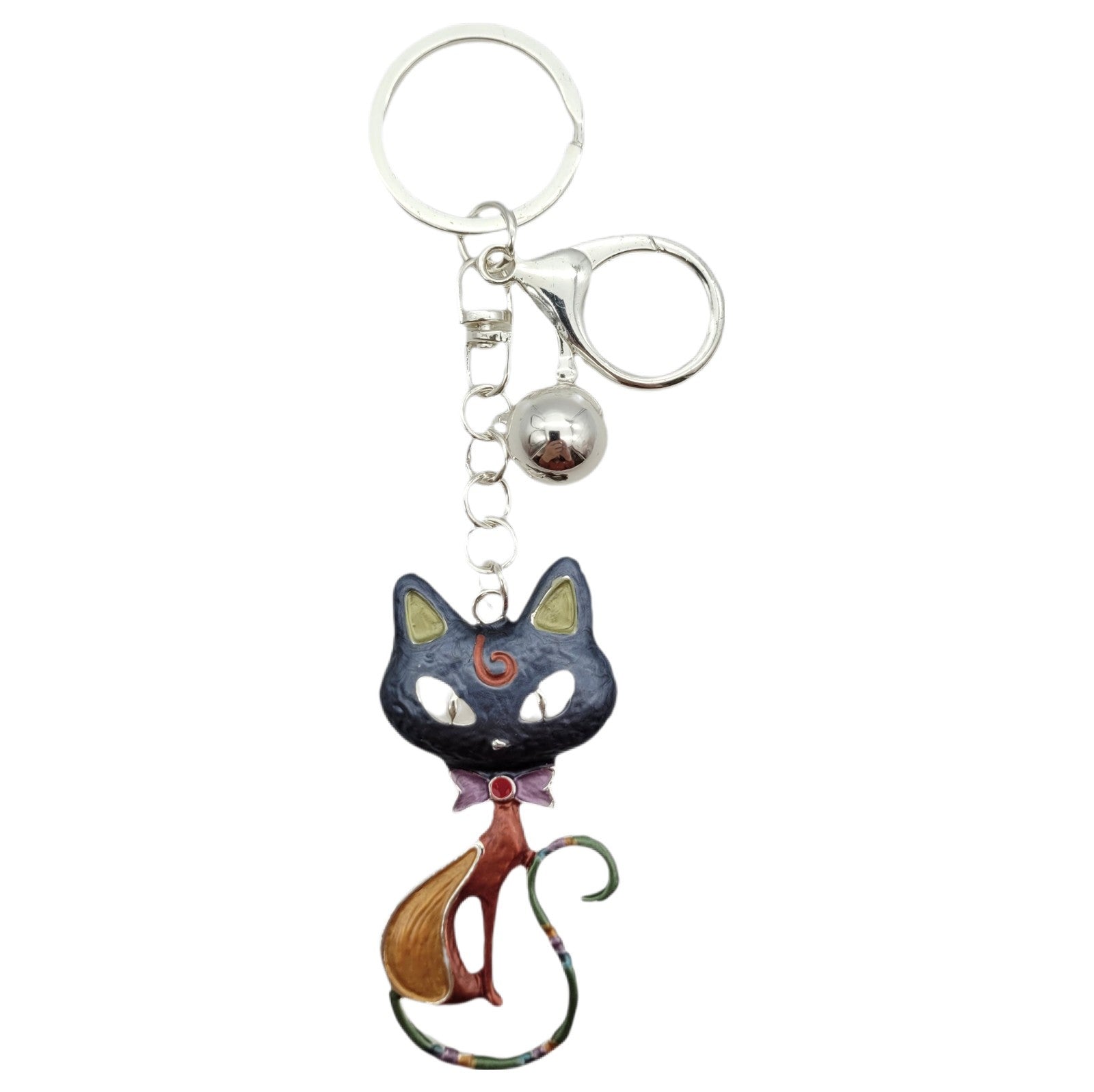 Taschenanhänger Schlüsselanhänger Katze - Metall Charm Silber - Handtaschenschmuck Accessoire für Damen