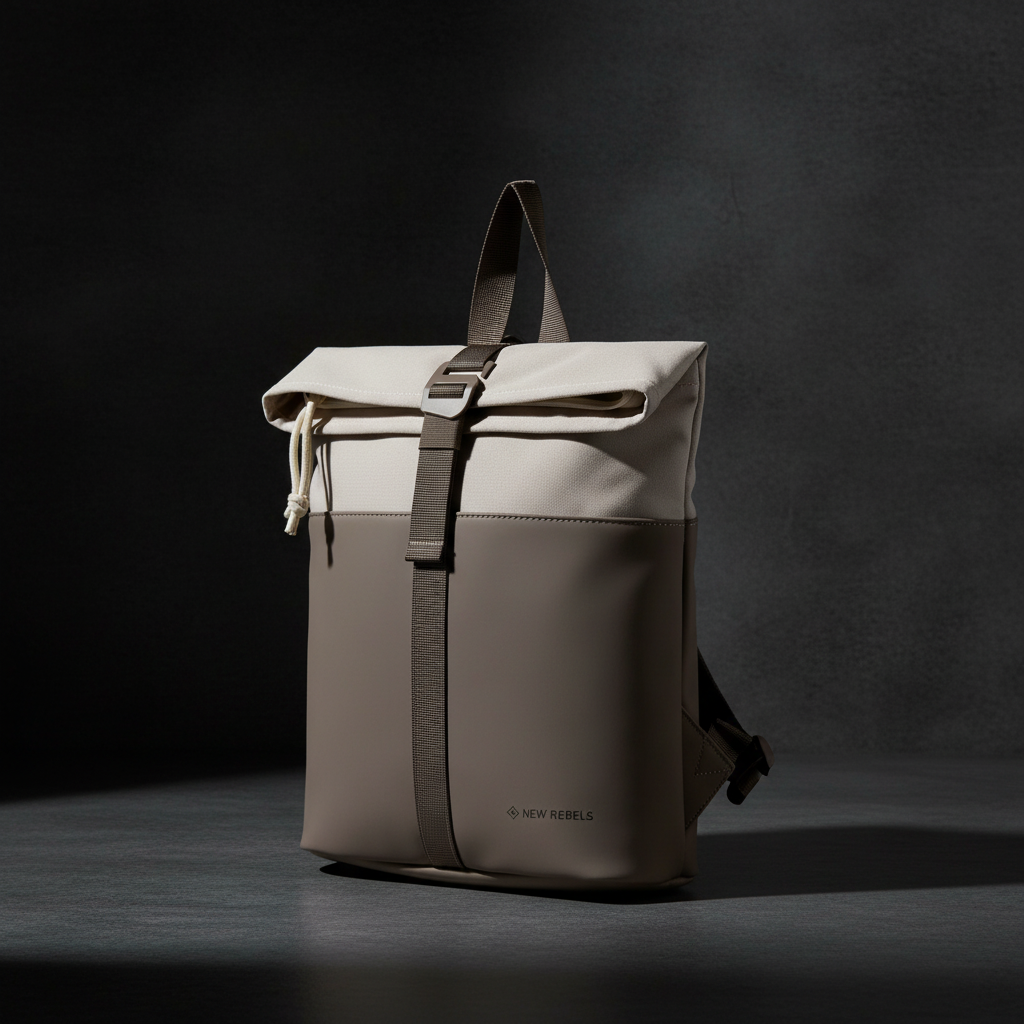 New Rebels Backham Roll Up Rolltop City Rucksack Los Angeles wasserabweisend Grau Beige