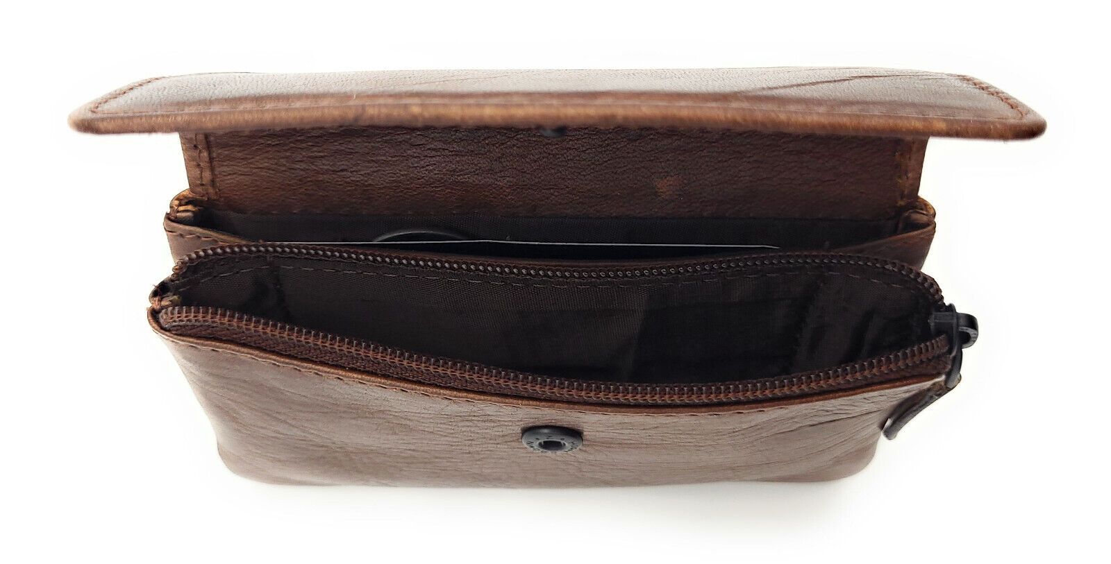 Jockey Club echt Leder Mikro Geldbörse Schlüsseletui gewachstes Rindleder braun