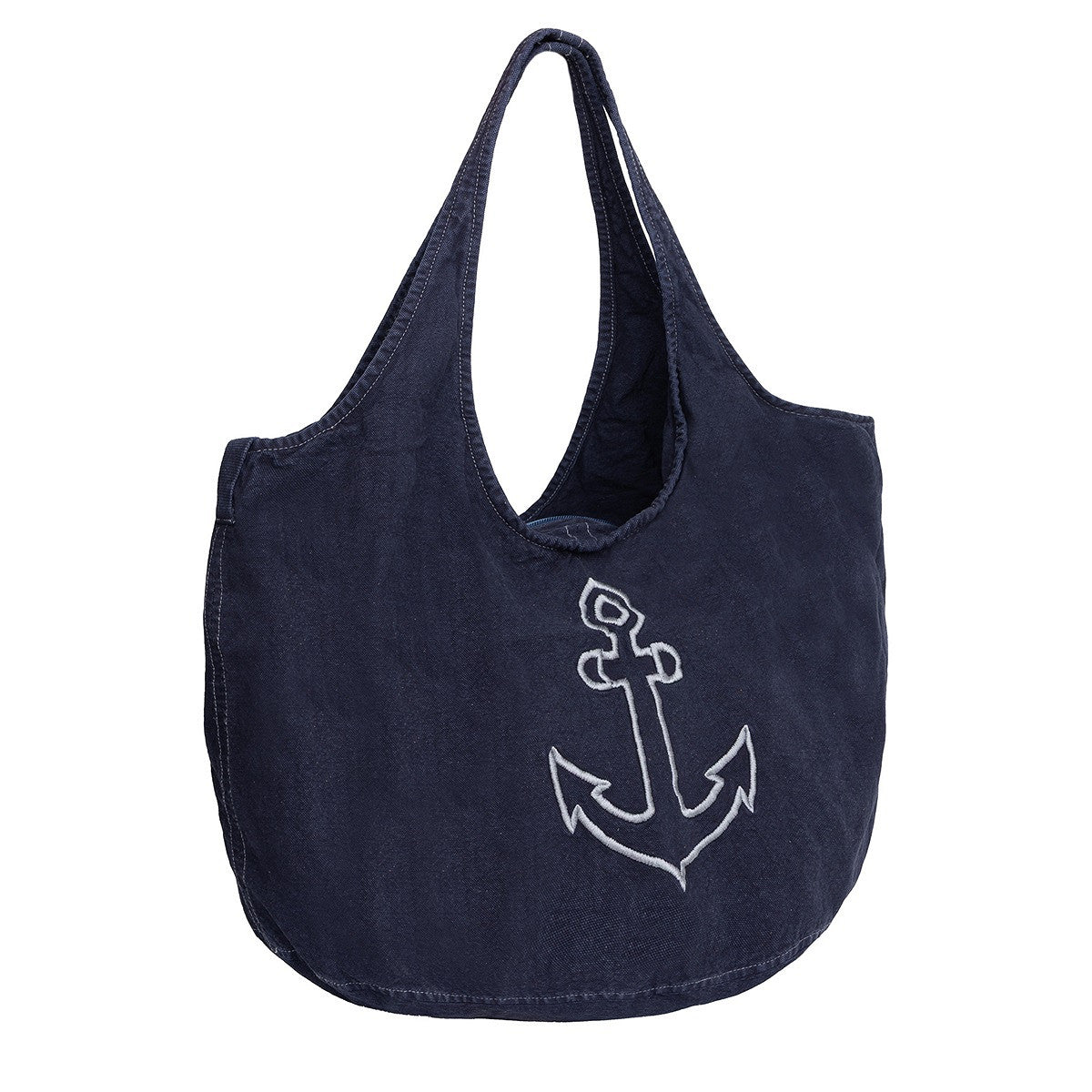 Justified Bags Shopper Marina – Canvas Tasche mit Anker-Stickerei, Marineblau