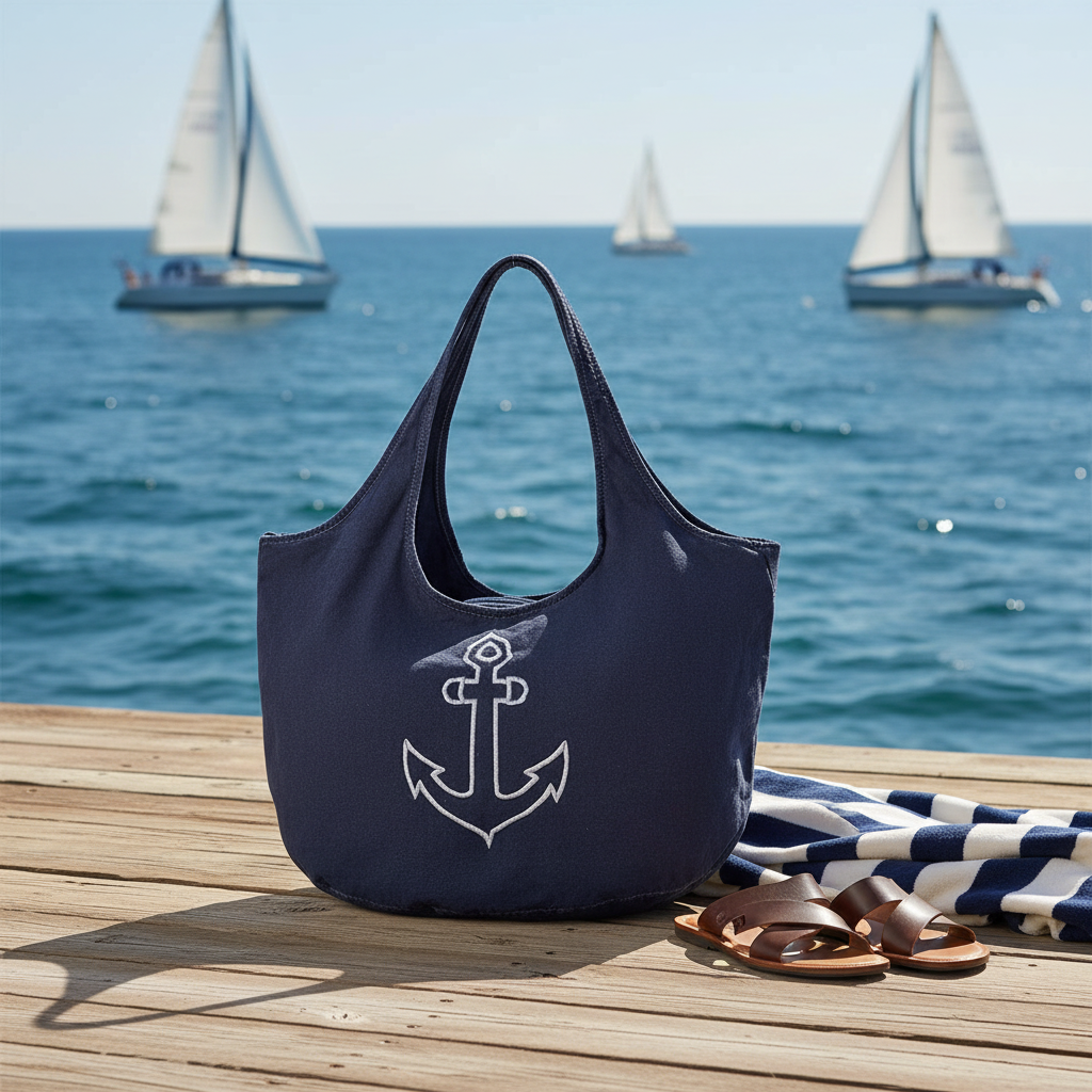 Justified Bags Shopper Marina – Canvas Tasche mit Anker-Stickerei, Marineblau