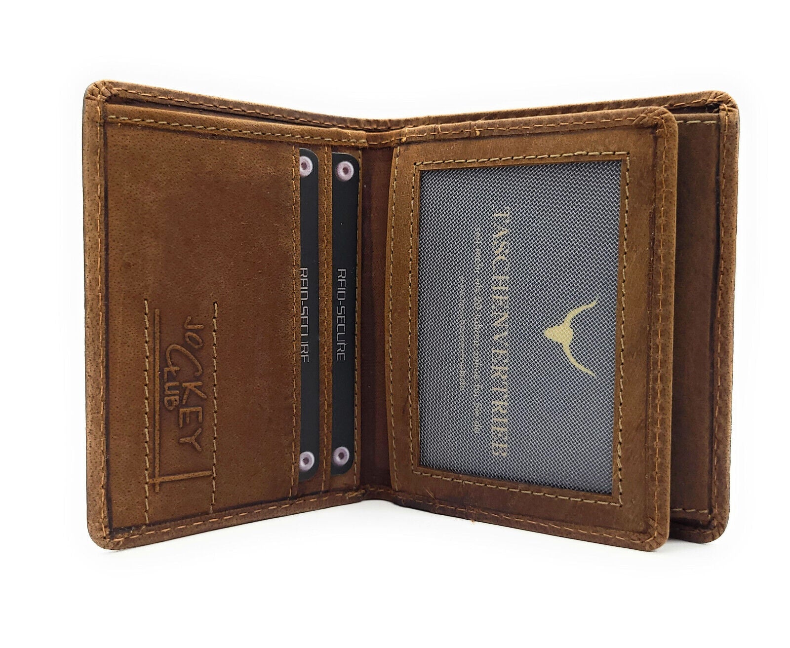 Jockey Club echt Leder Mini Geldbörse Portemonnaie mit RFID NFC Schutz Husky vintage braun