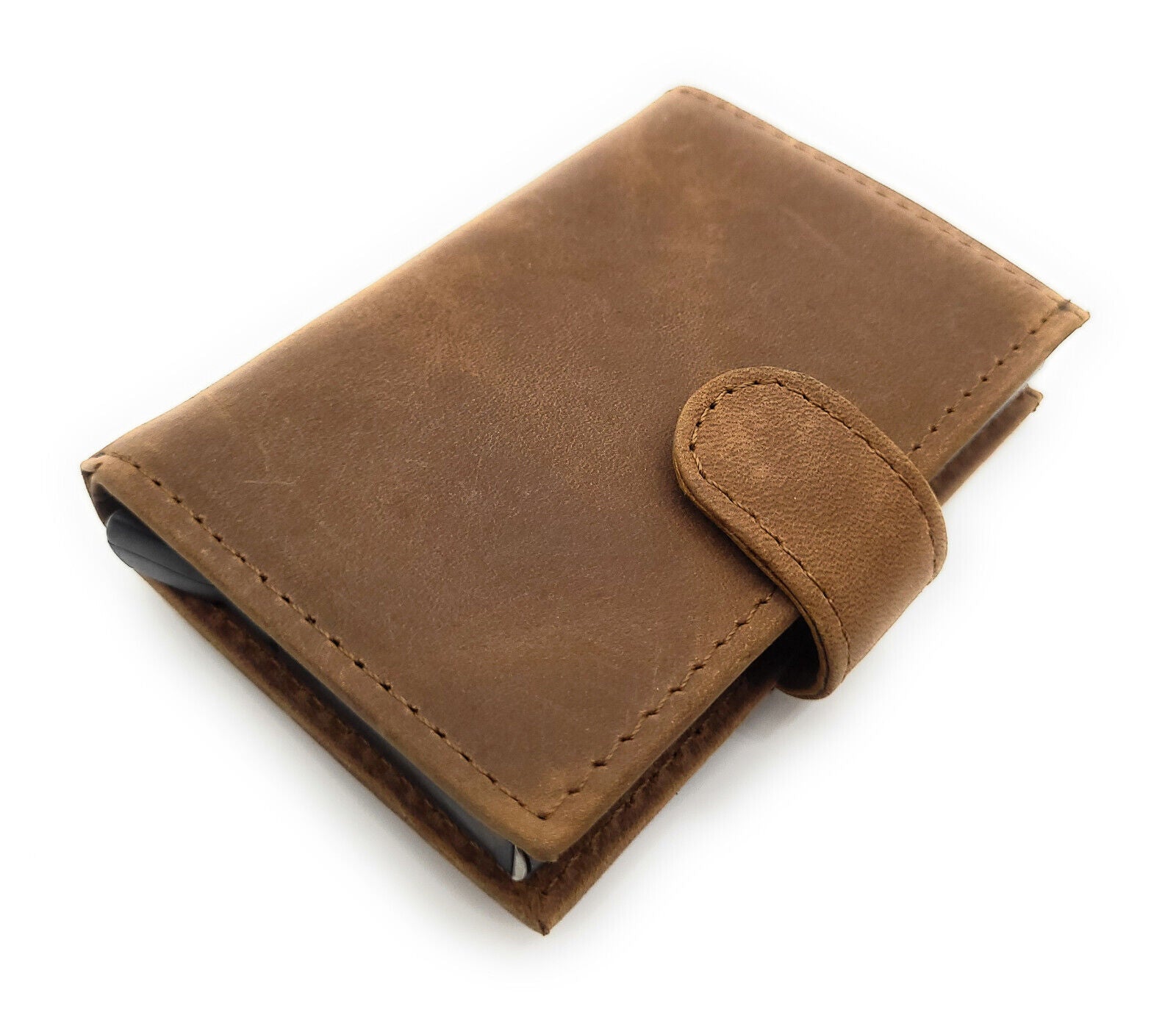 echt Leder Smart Wallet Mini Geldbörse Portemonnaie RFID Schutz Hunterleder braun